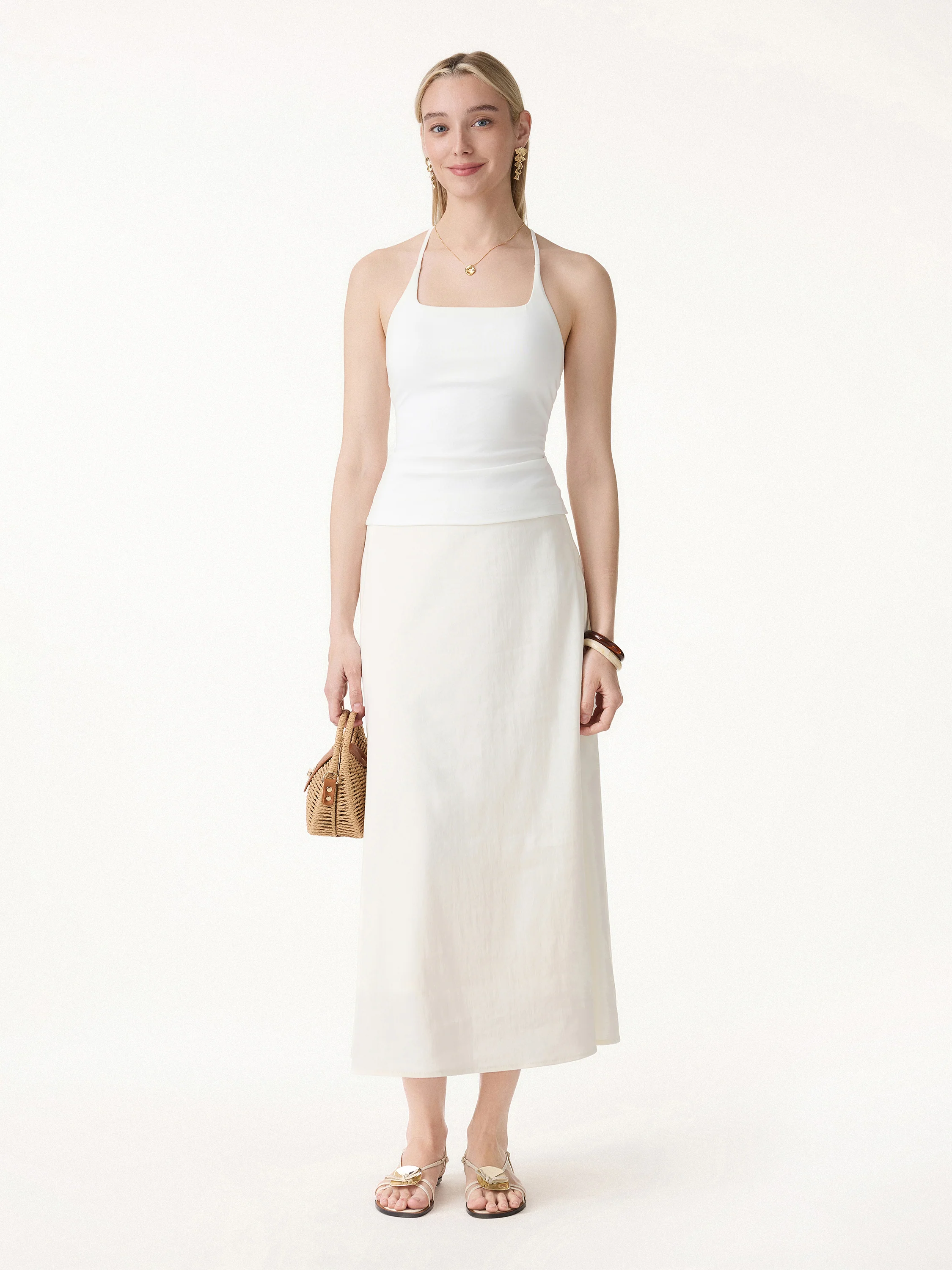 Lyocell-Linen Blend Maxi Flared Pull-On Skirt - Image 2