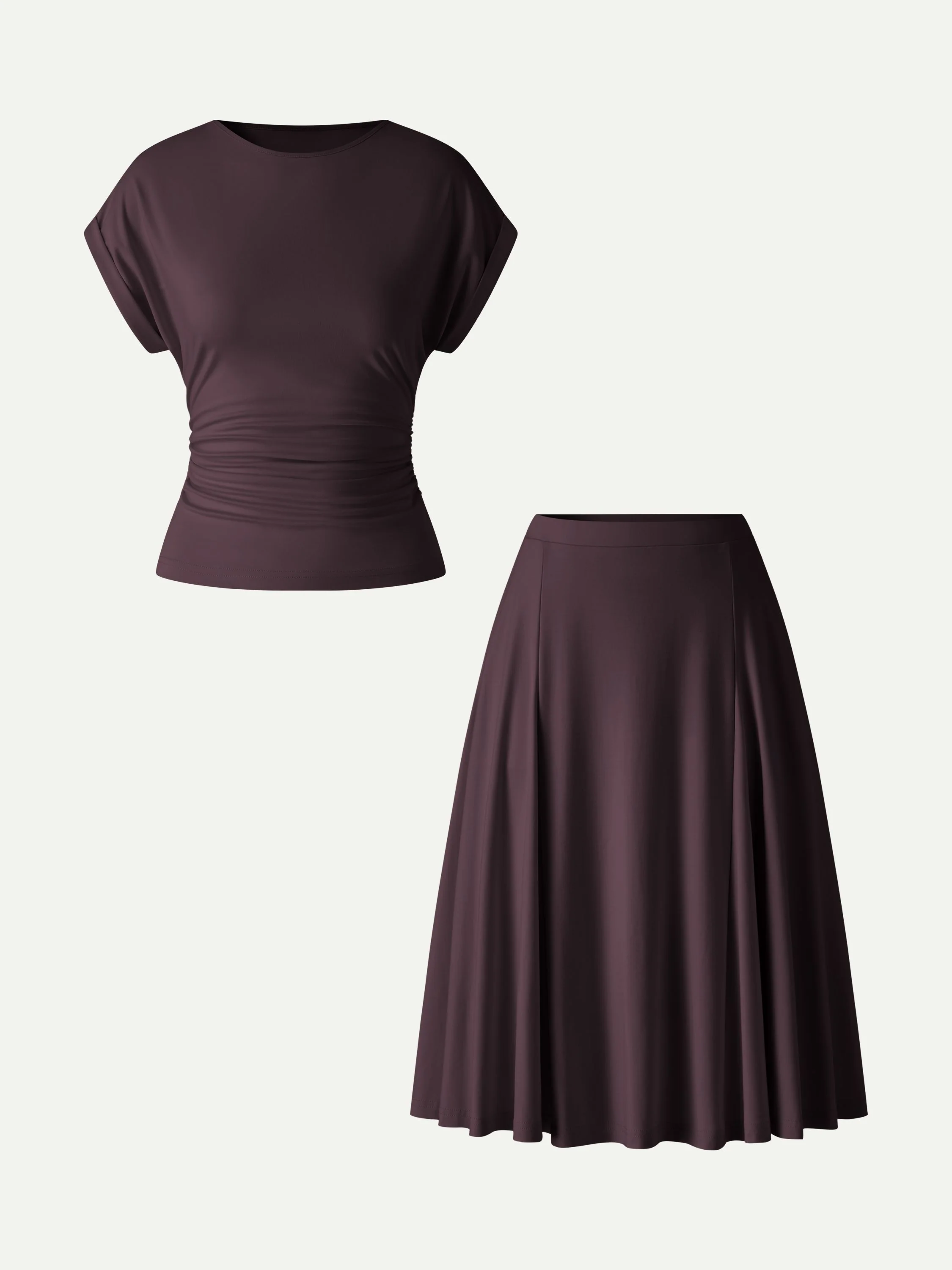 2Pcs Set Round Neck Tee & Midi Skirt with Pockets - Image 10