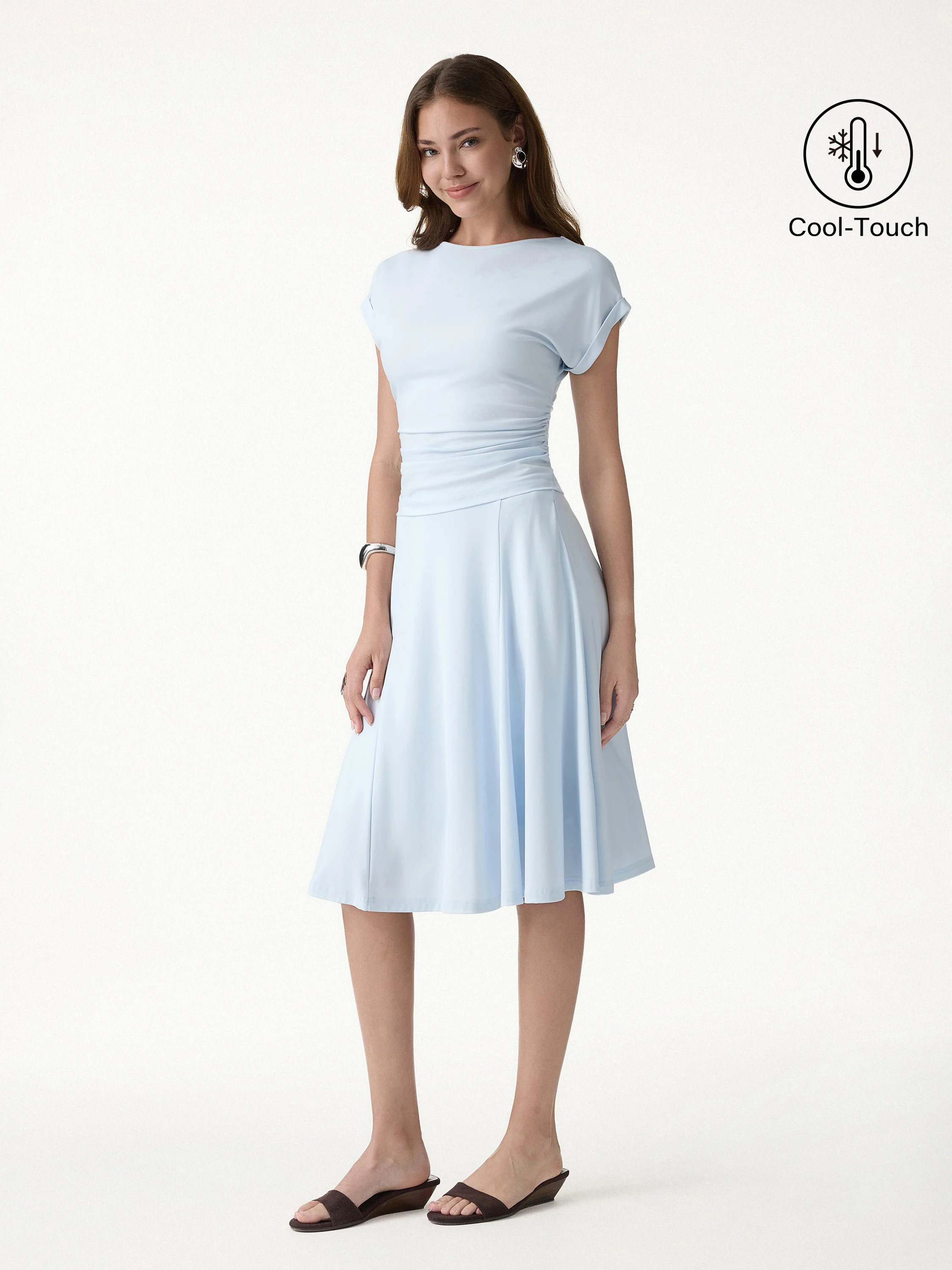 2Pcs Set Round Neck Tee & Midi Skirt with Pockets - Image 3