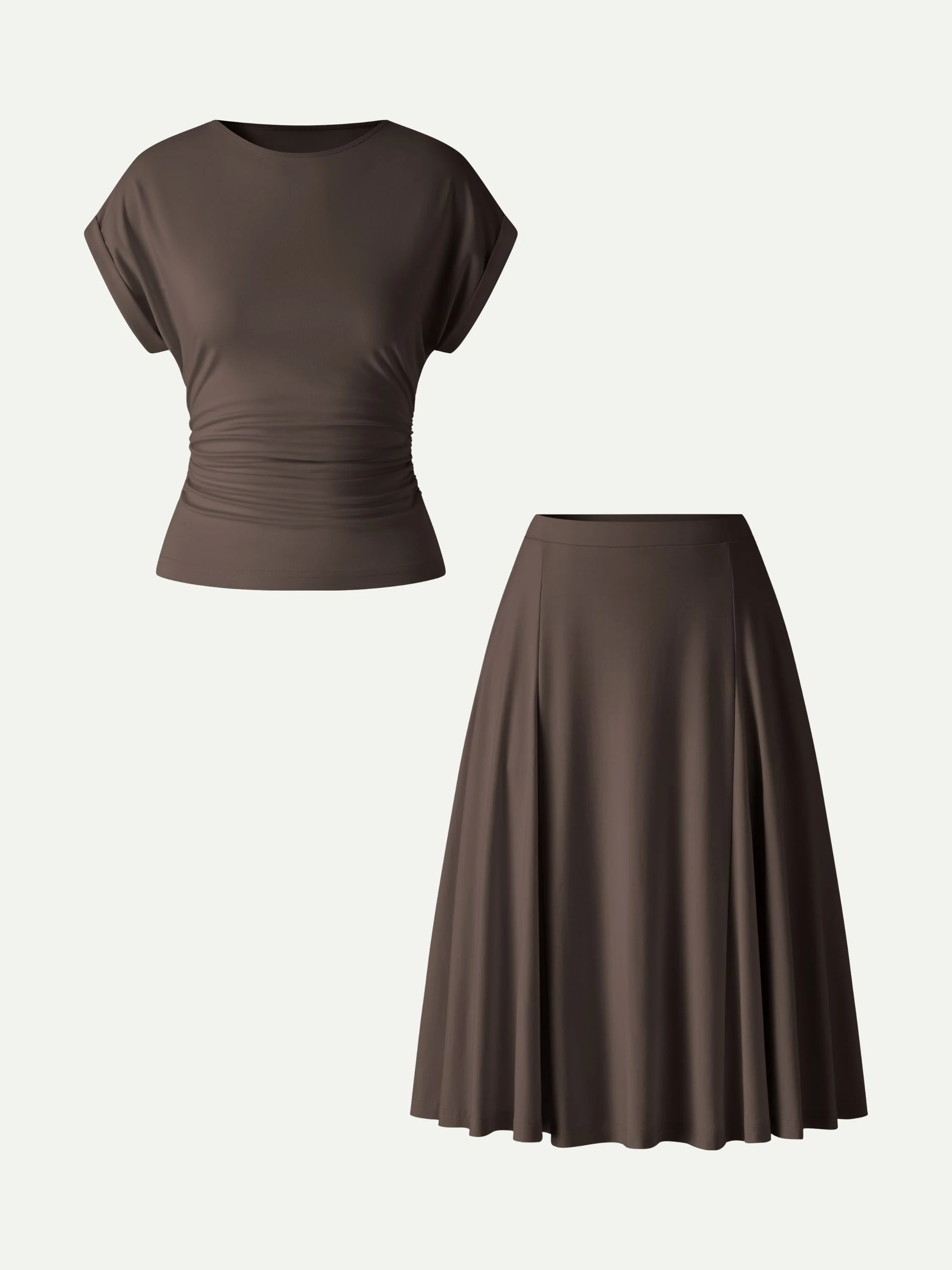 2Pcs Set Round Neck Tee & Midi Skirt with Pockets - Image 9