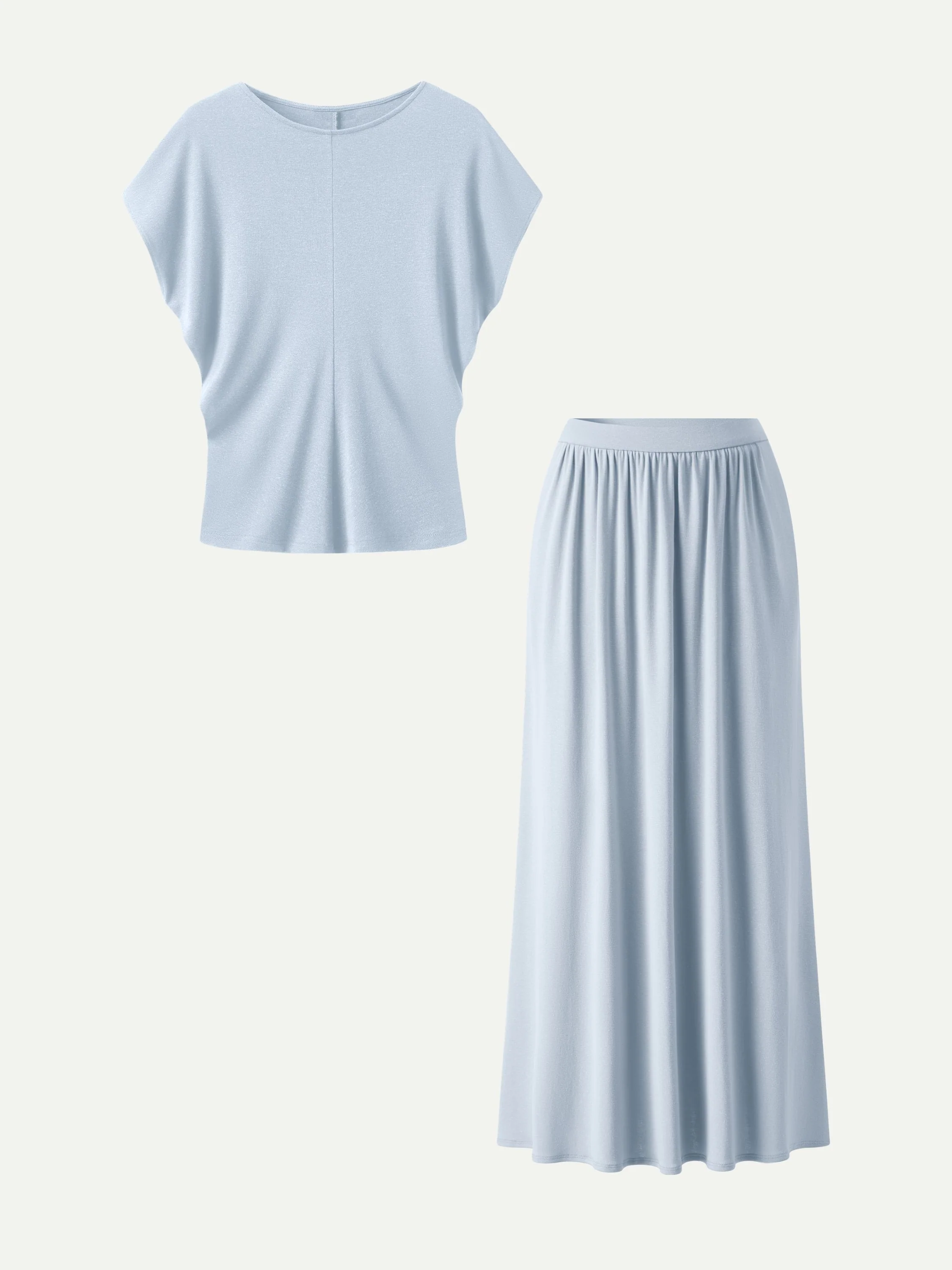 2Pcs Set Round Neck Top & A-Line Maxi Skirt with Pockets - Image 10