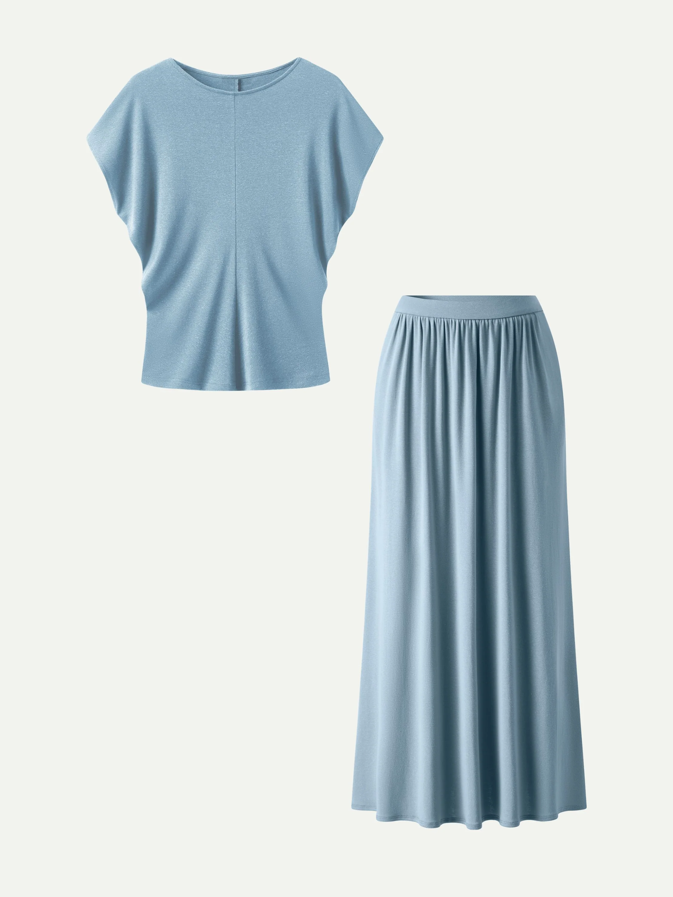2Pcs Set Round Neck Top & A-Line Maxi Skirt with Pockets - Image 11