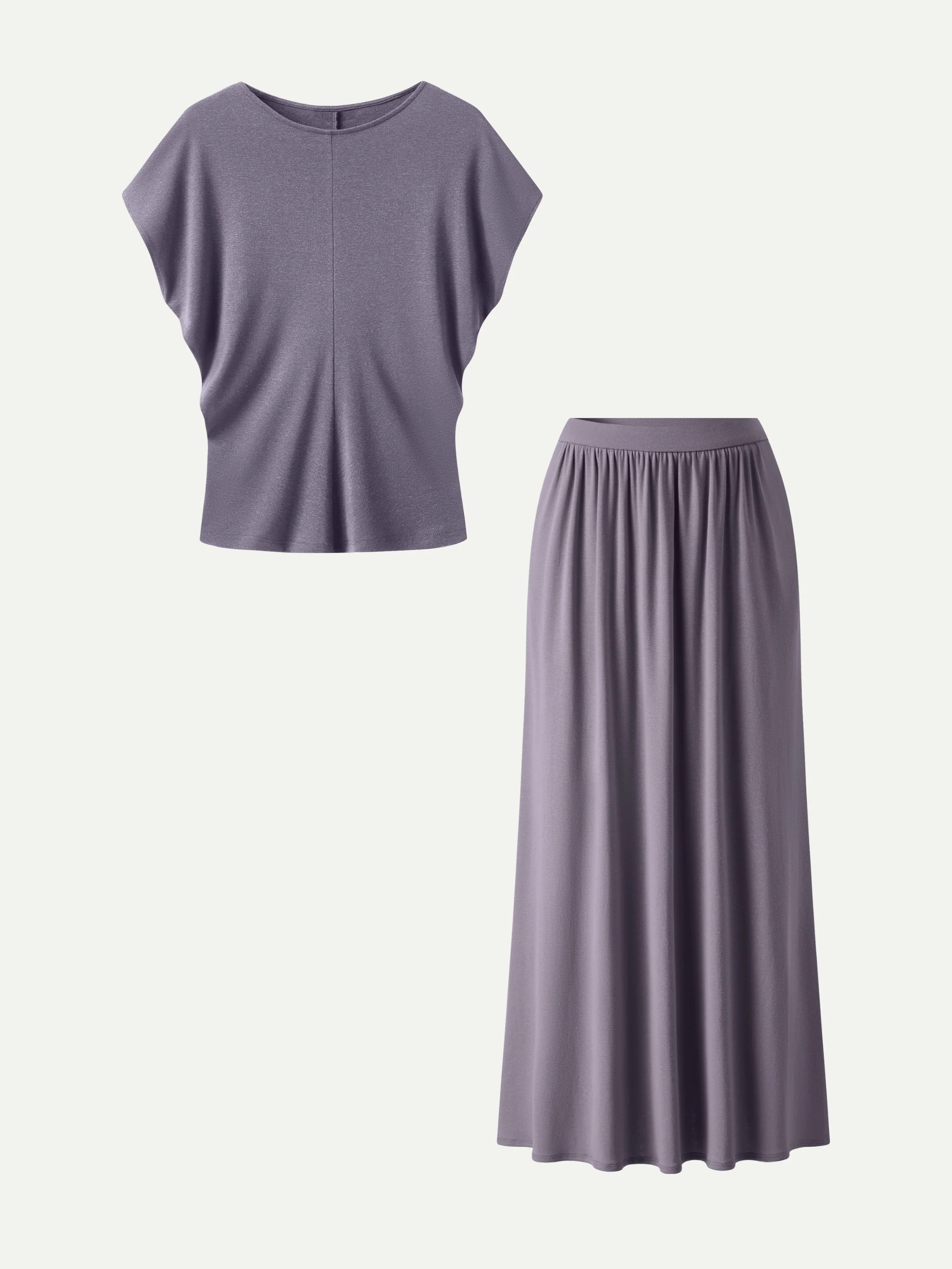 2Pcs Set Round Neck Top & A-Line Maxi Skirt with Pockets - Image 13