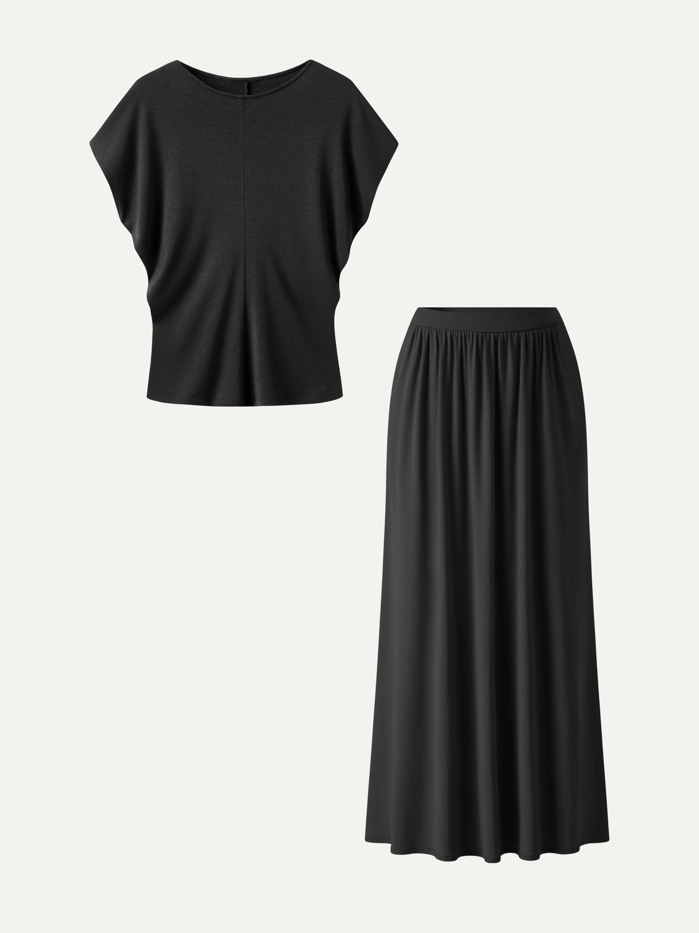 2Pcs Set Round Neck Top & A-Line Maxi Skirt with Pockets - Image 14