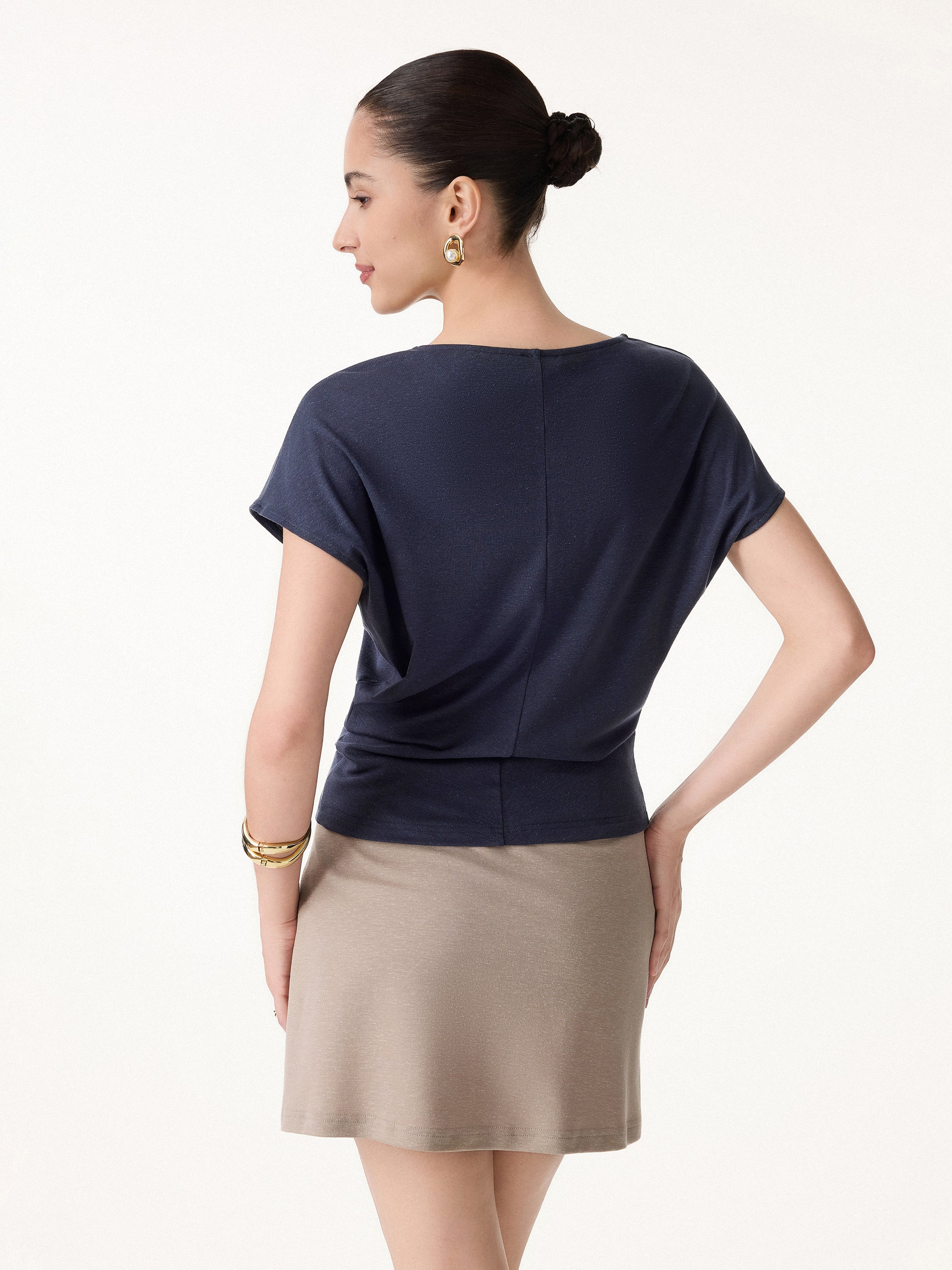 2Pcs Set Round Neck Top & A-Line Maxi Skirt with Pockets - Image 3