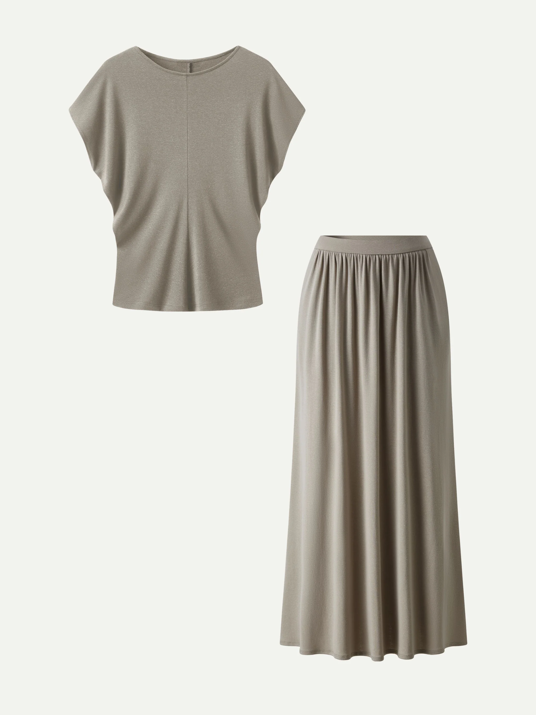 2Pcs Set Round Neck Top & A-Line Maxi Skirt with Pockets - Image 7