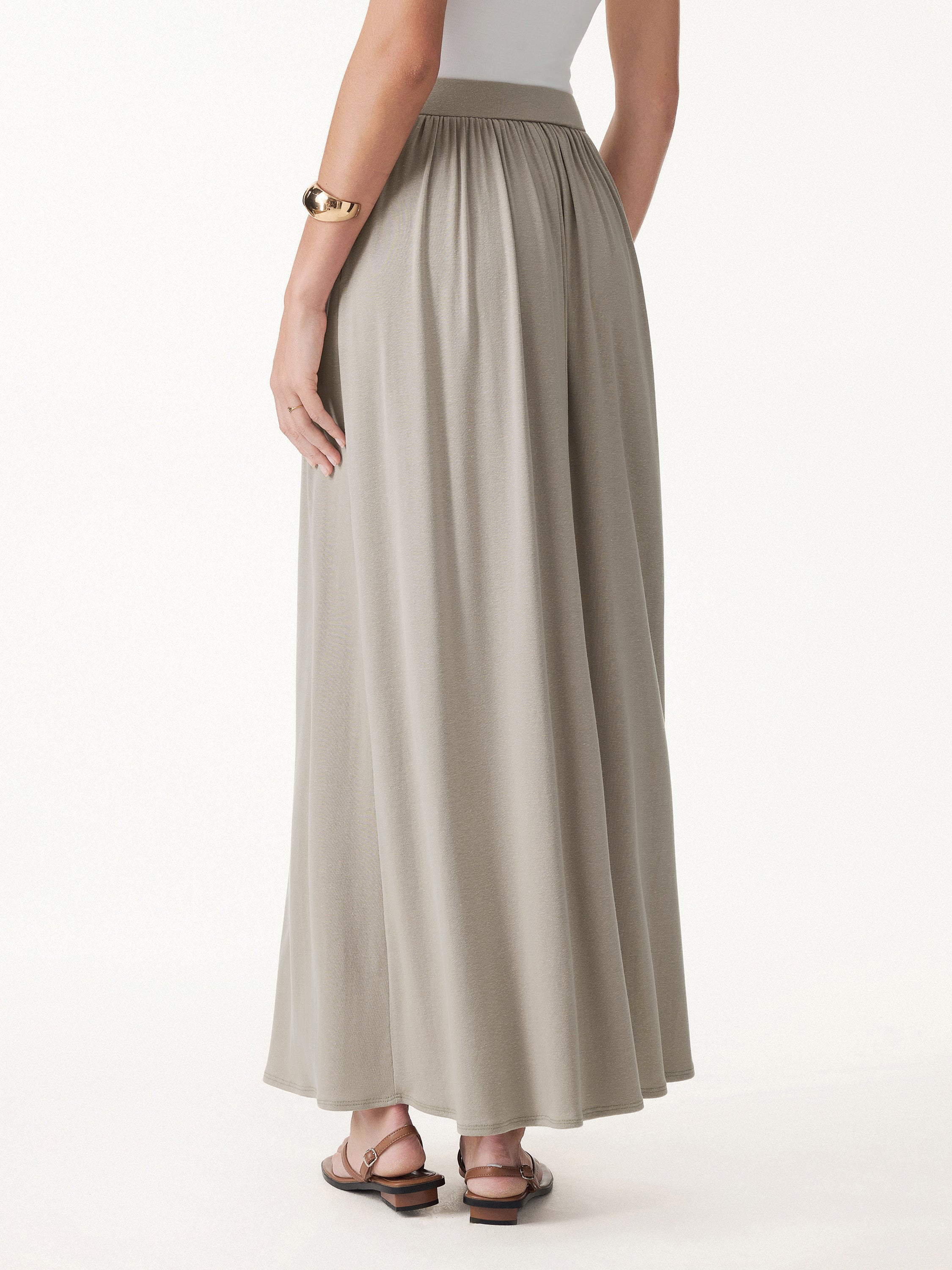 2Pcs Set Round Neck Top & A-Line Maxi Skirt with Pockets - Image 8