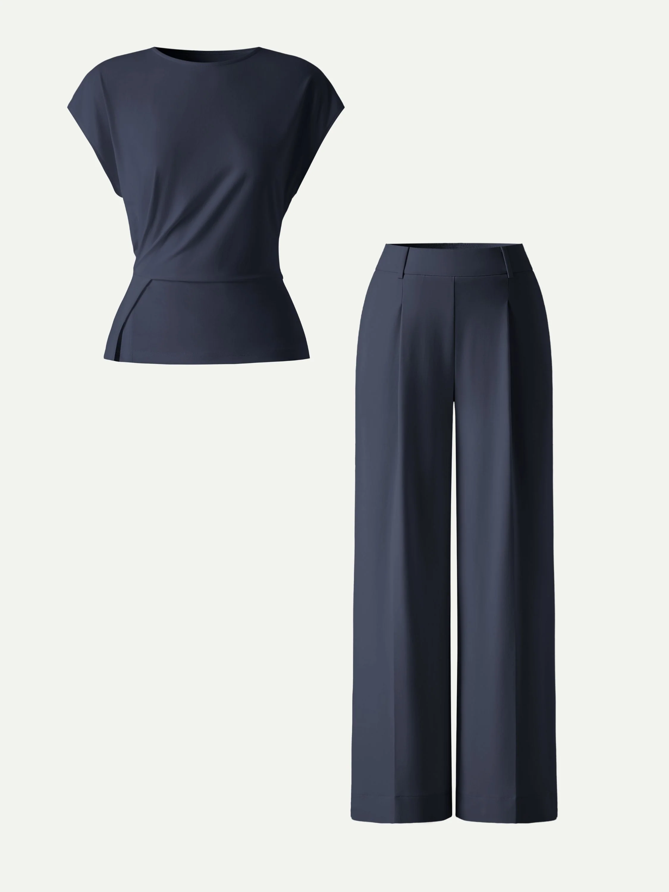 2Pcs Set Round Neck Tucked Top & Wide Leg The Success Pants - Image 11