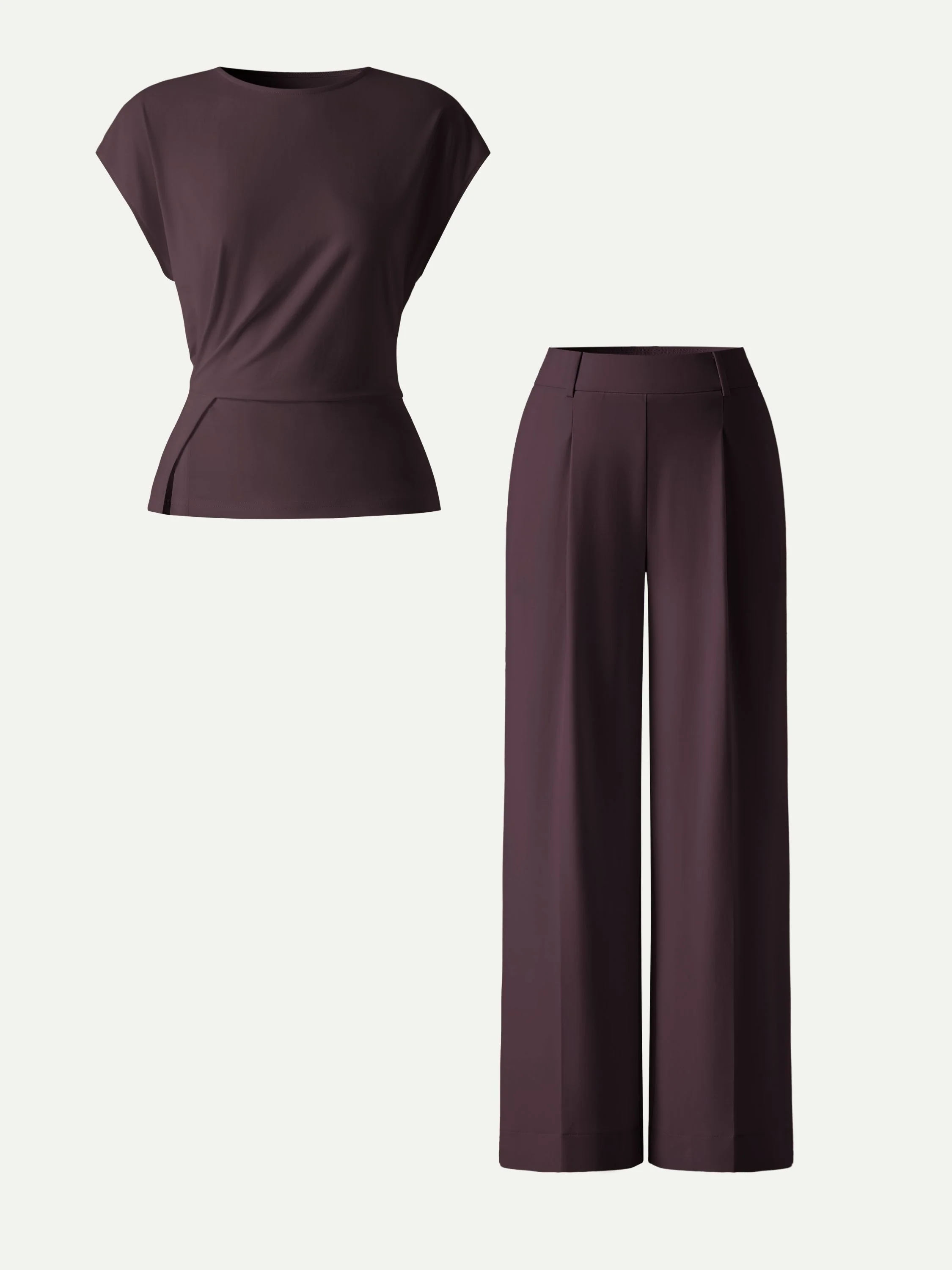 2Pcs Set Round Neck Tucked Top & Wide Leg The Success Pants - Image 2