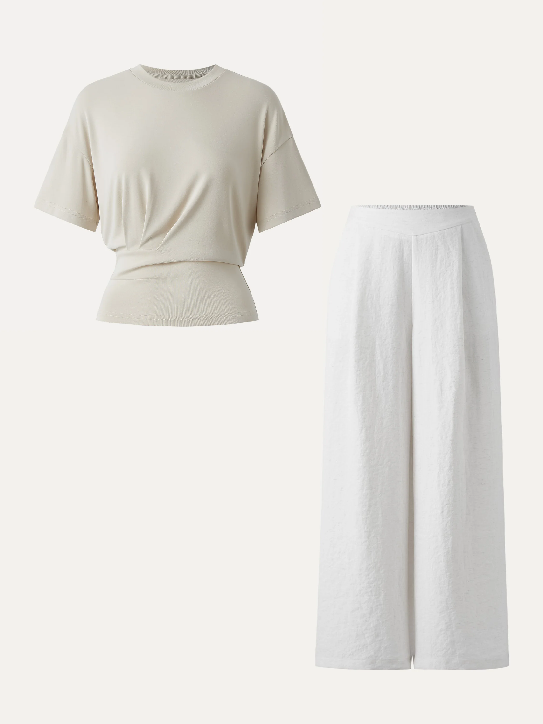 2Pcs Set Crewneck Tee & Mid Rise Wide Leg Pant with Pockets - Image 2