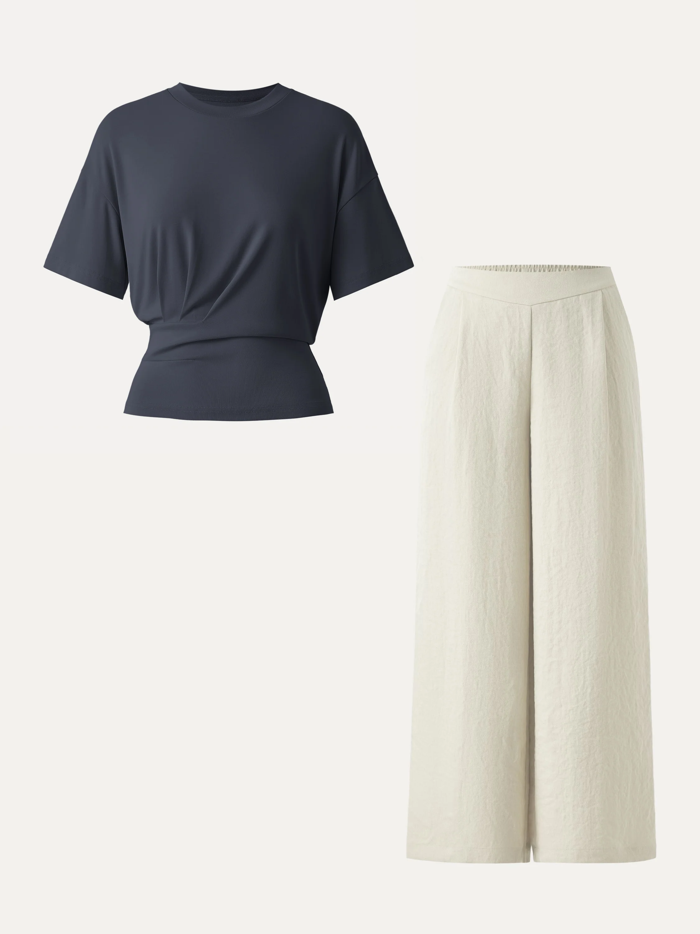 2Pcs Set Crewneck Tee & Mid Rise Wide Leg Pant with Pockets - Image 7
