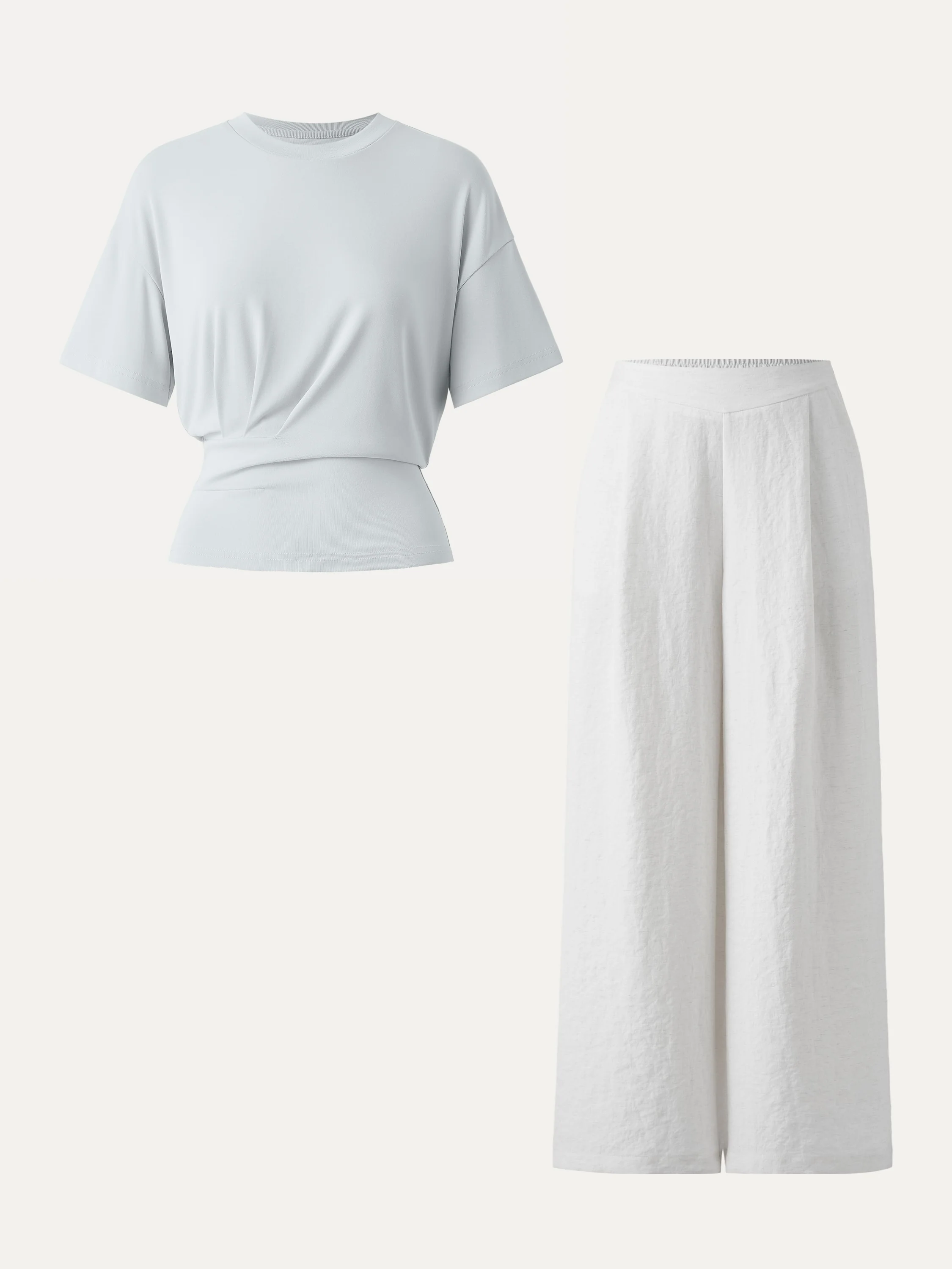 2Pcs Set Crewneck Tee & Mid Rise Wide Leg Pant with Pockets - Image 9