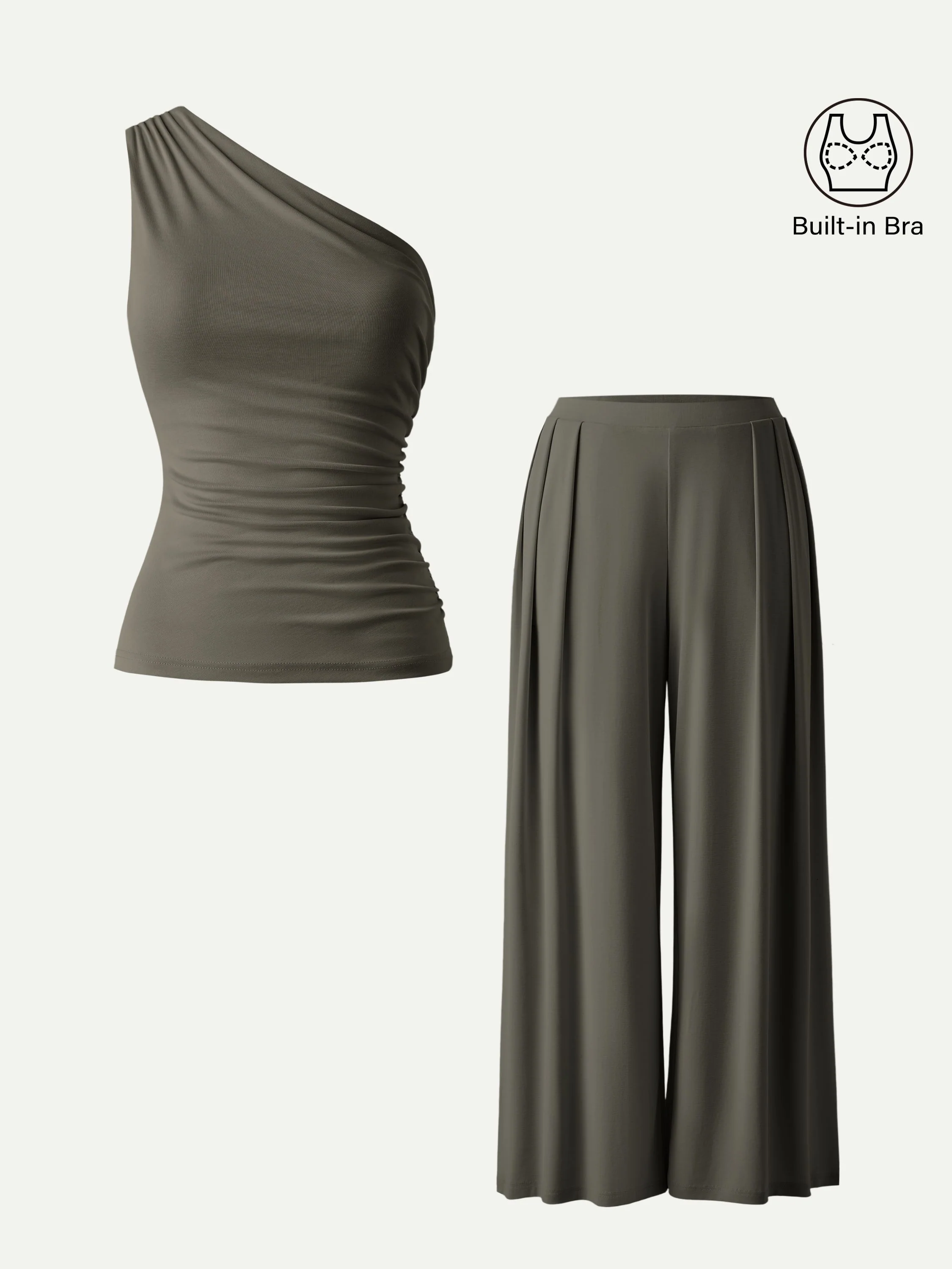 2Pcs Set Regular Wide Leg Palazzo Pant with Pockets & Ruched Bra Tank - Image 11