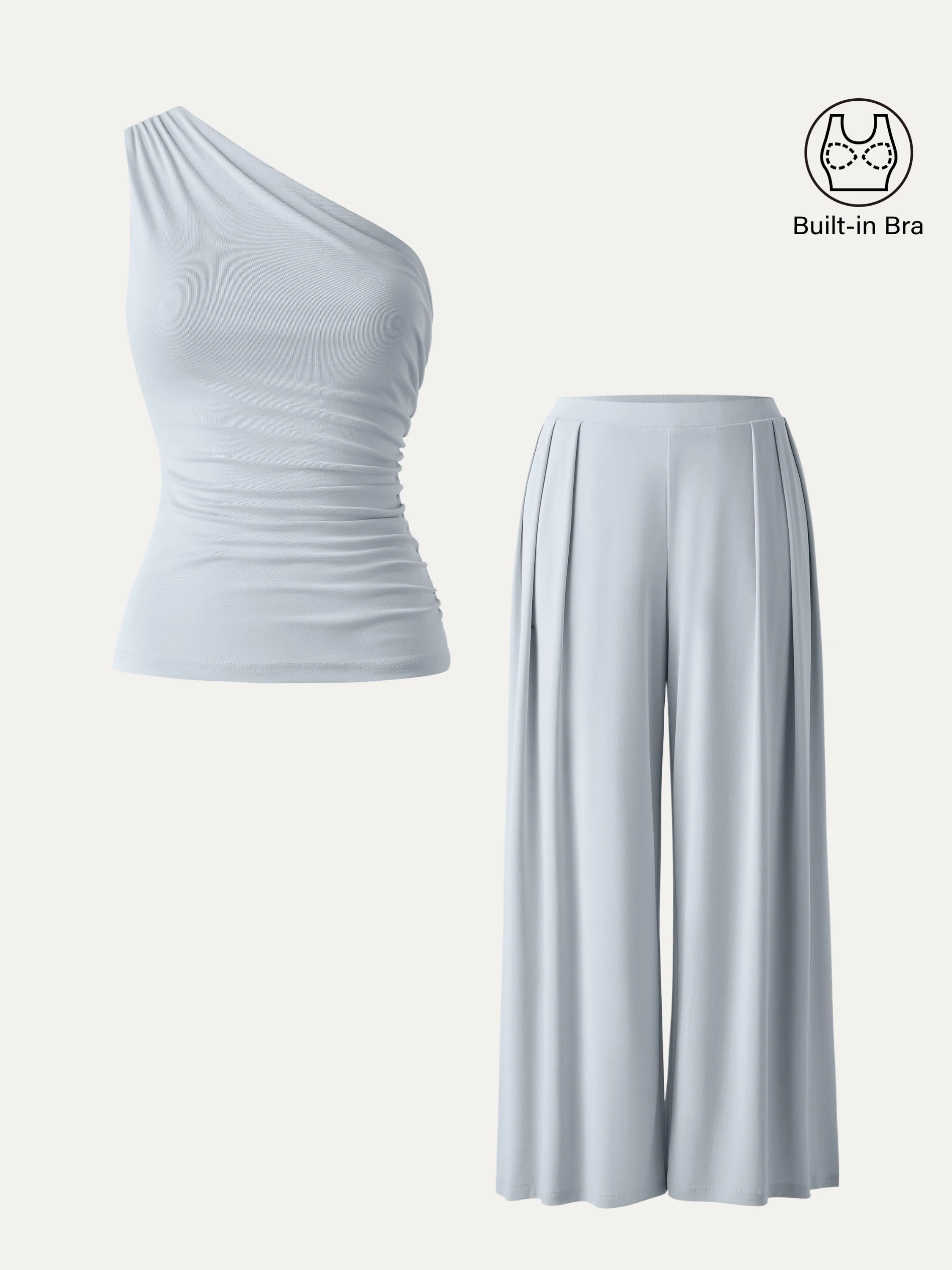 2Pcs Set Regular Wide Leg Palazzo Pant with Pockets & Ruched Bra Tank - Image 8
