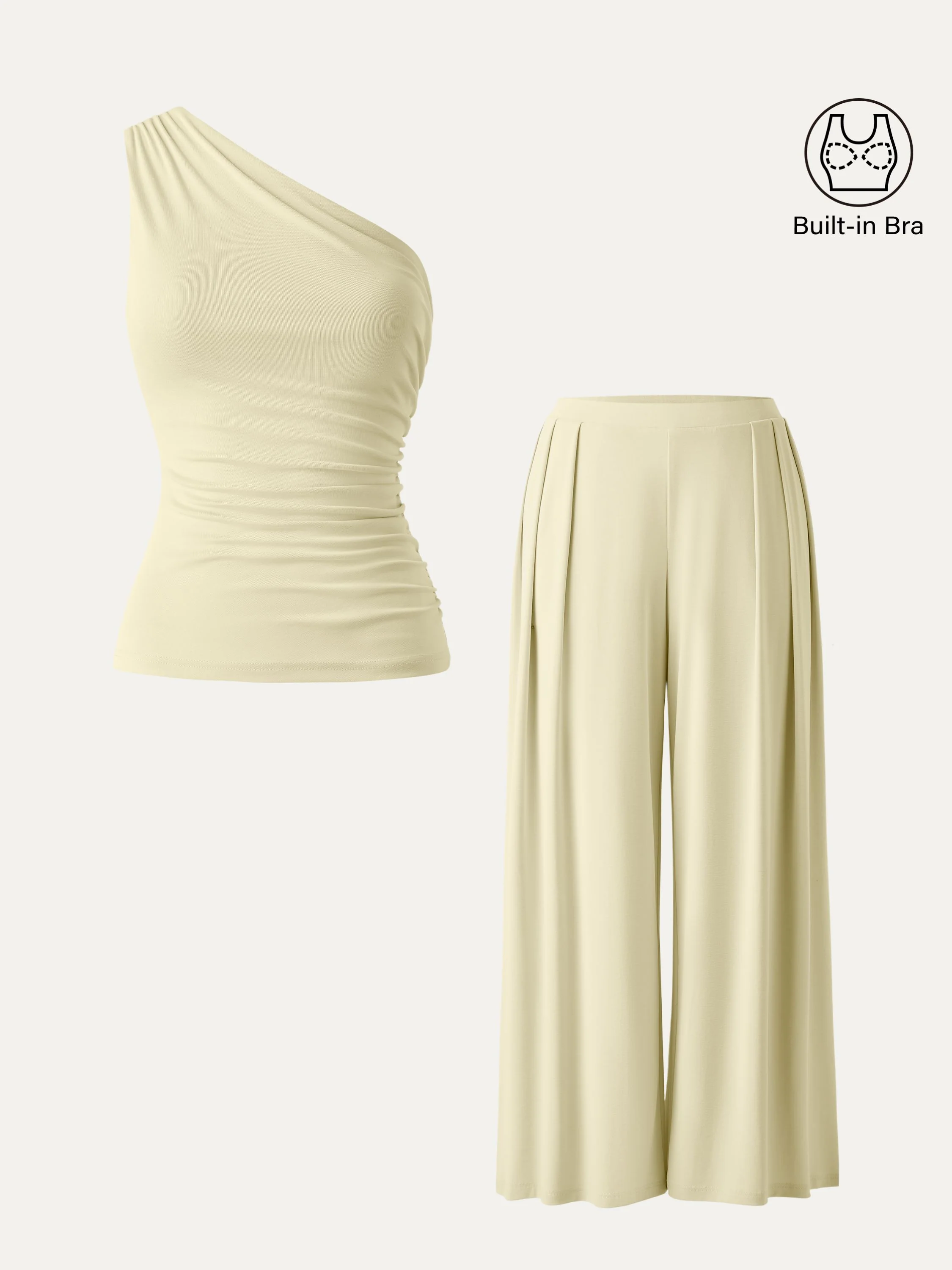 2Pcs Set Regular Wide Leg Palazzo Pant with Pockets & Ruched Bra Tank - Image 9