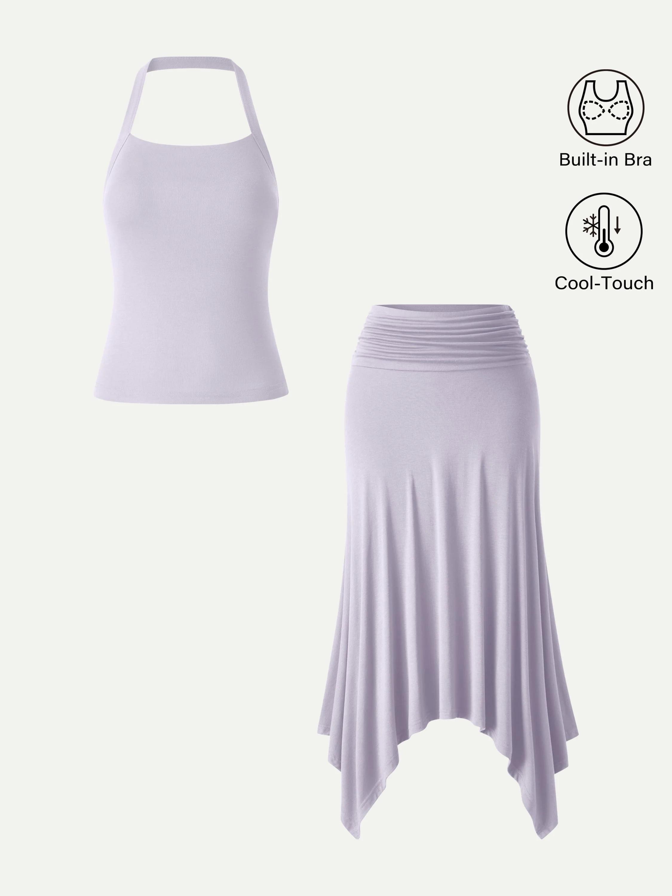 2Pcs Set Sleek Halter Bra Top & Handkerchief Hem Ankled Skirt - Image 10