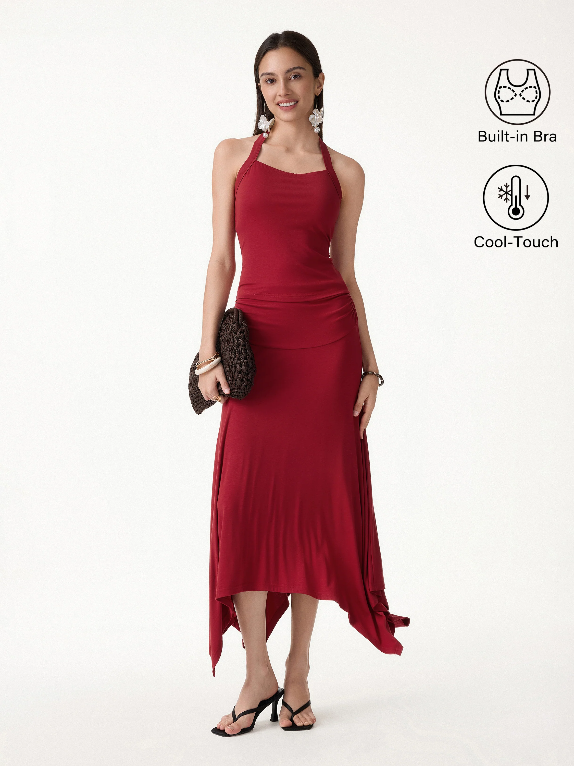 2Pcs Set Sleek Halter Bra Top & Handkerchief Hem Ankled Skirt - Image 3