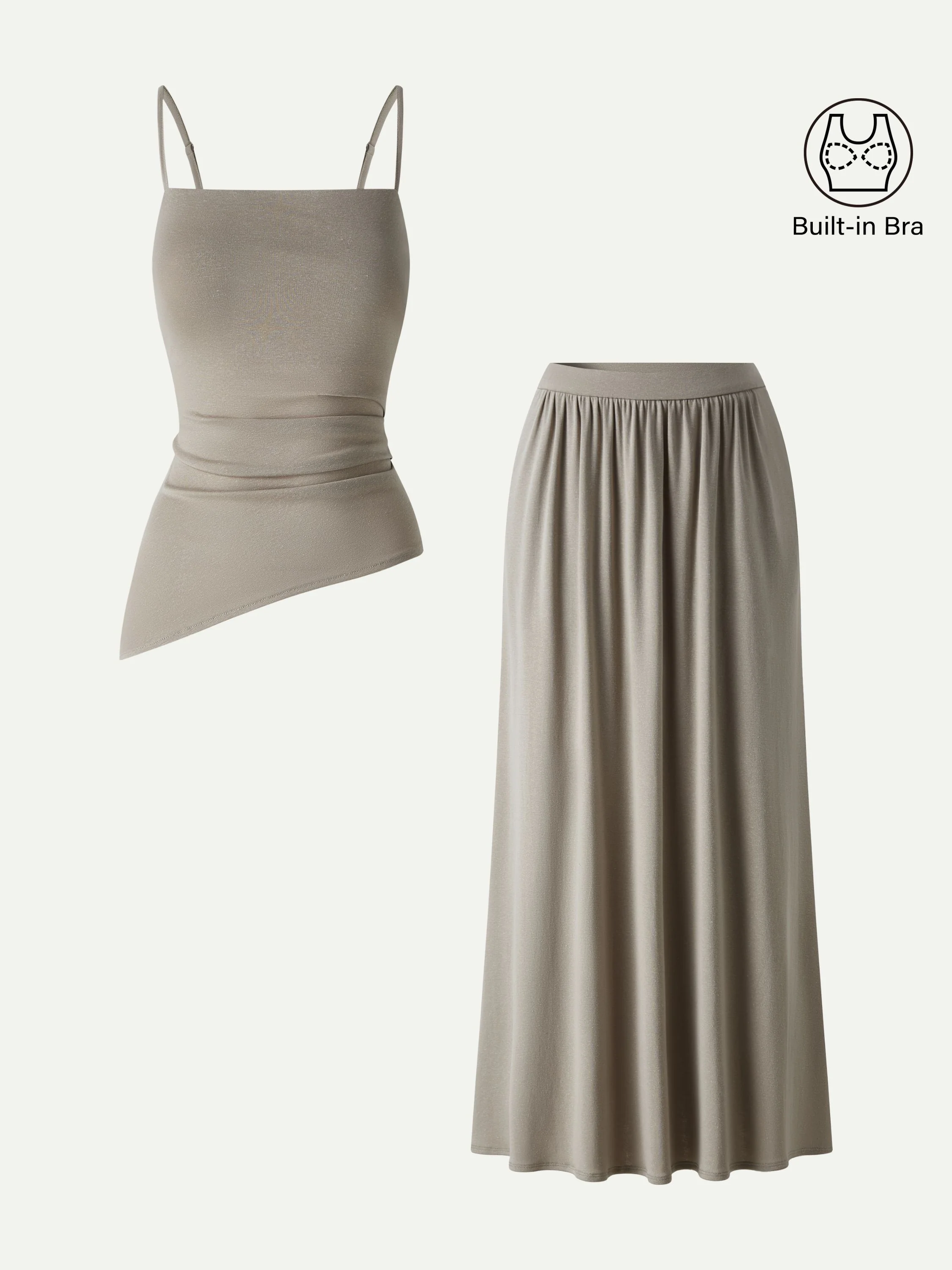2Pcs Set Spaghetti Bra Top with Side Slit & A-Line Maxi Skirt with Pockets - Image 2