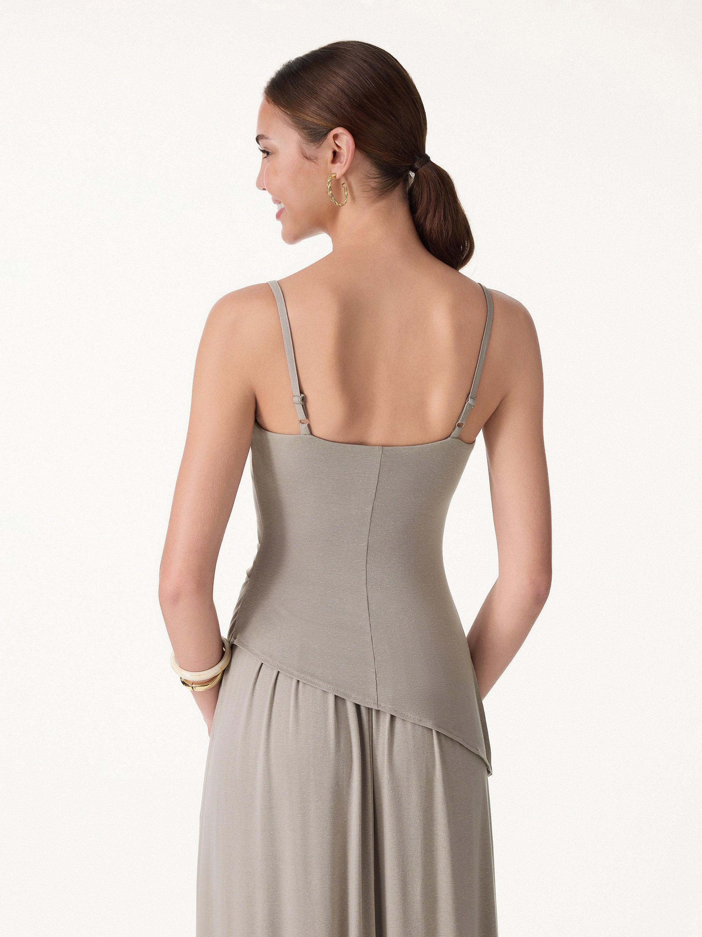 2Pcs Set Spaghetti Bra Top with Side Slit & A-Line Maxi Skirt with Pockets - Image 4