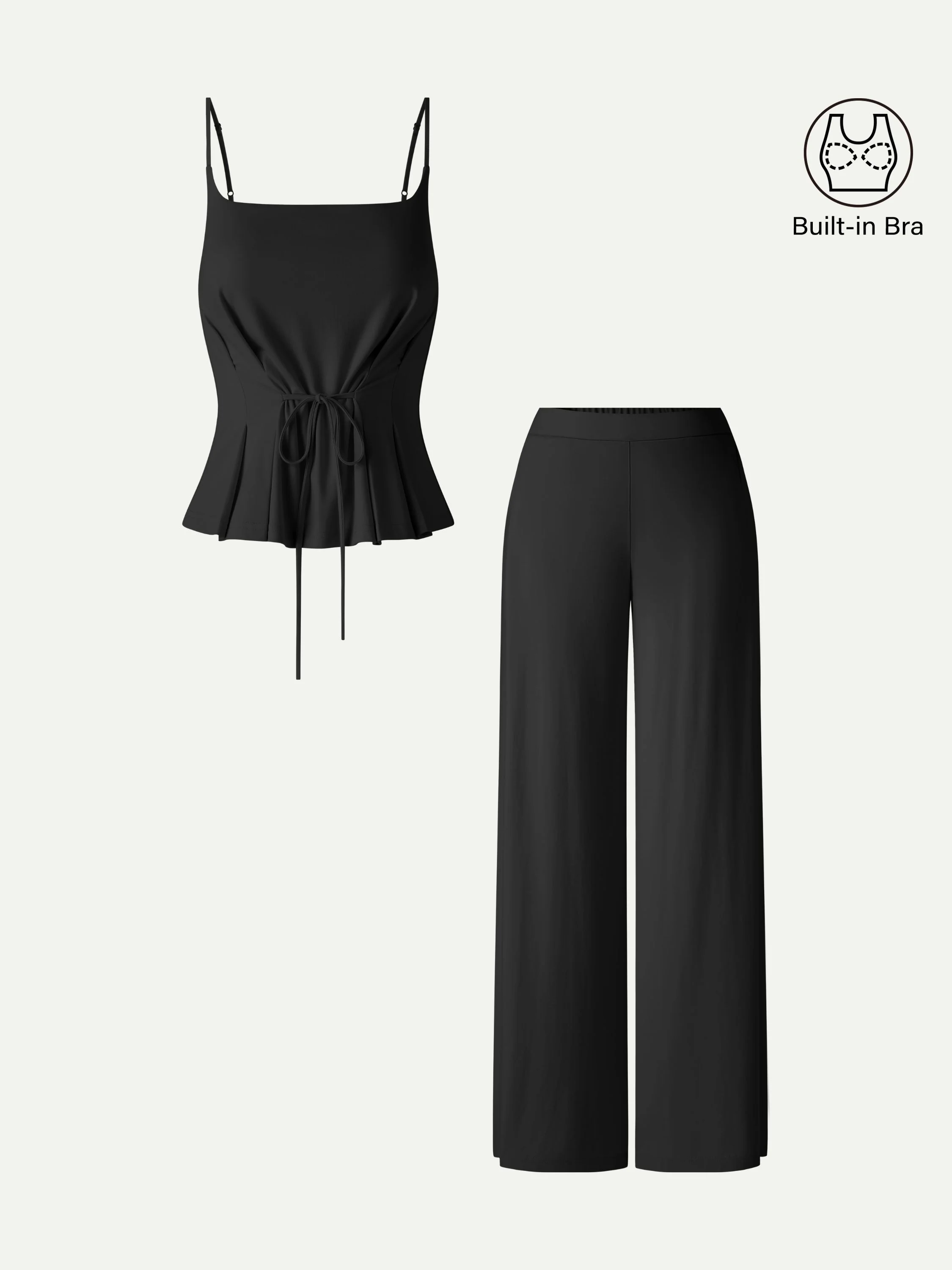 2Pcs Set Spaghetti Bra Top & Wide Leg Pants with Pockets - Image 11