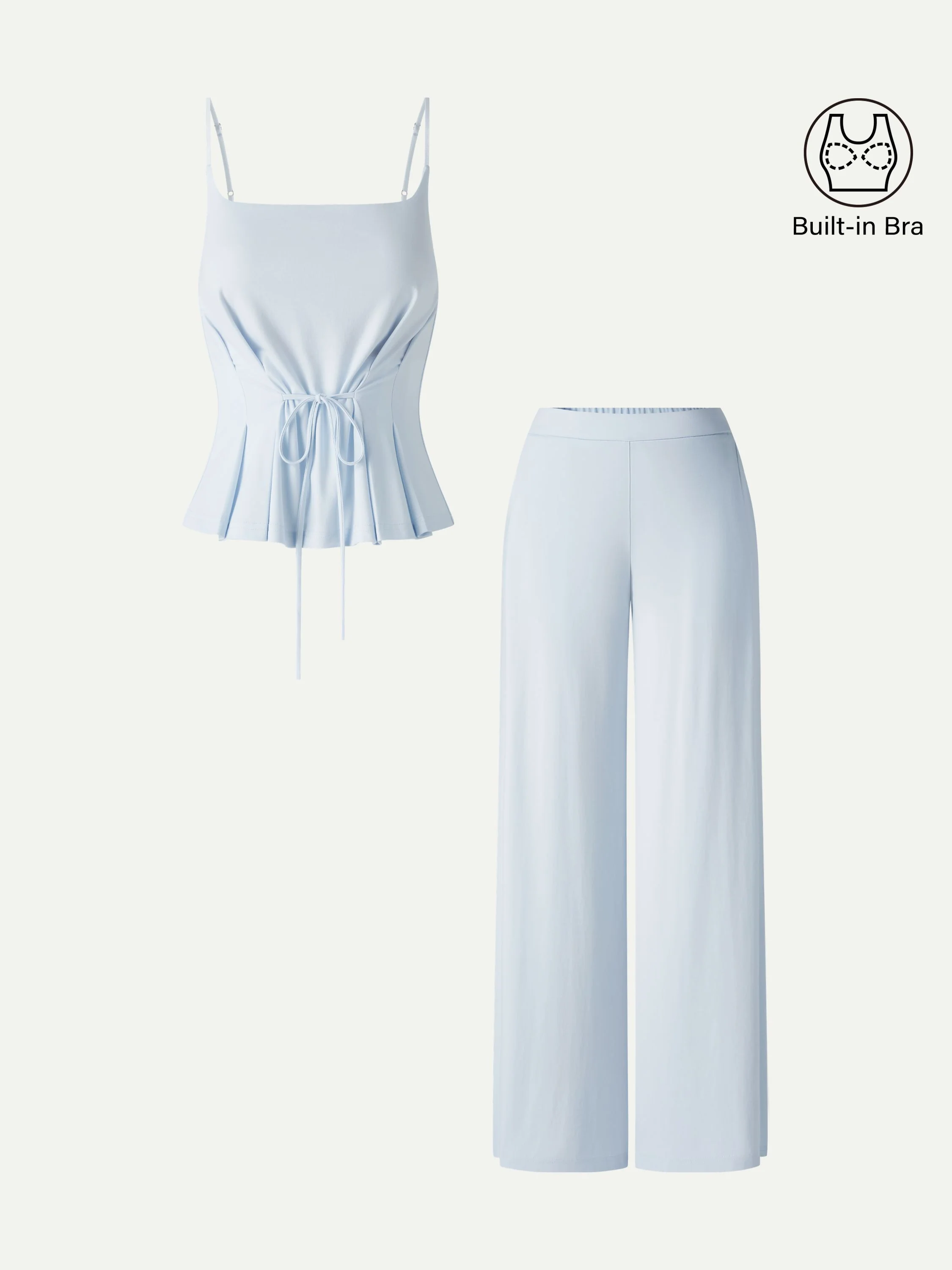 2Pcs Set Spaghetti Bra Top & Wide Leg Pants with Pockets - Image 2