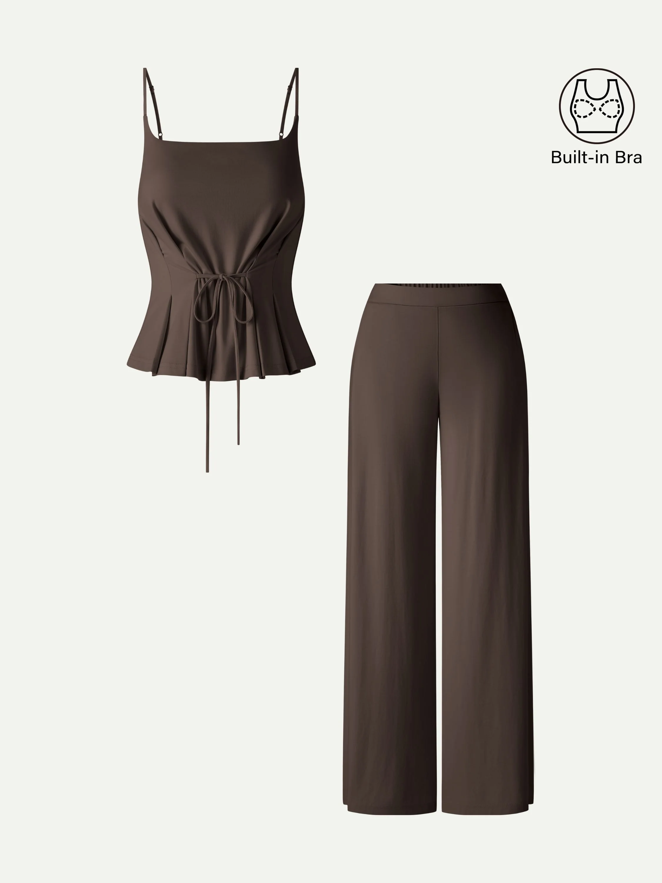 2Pcs Set Spaghetti Bra Top & Wide Leg Pants with Pockets - Image 9
