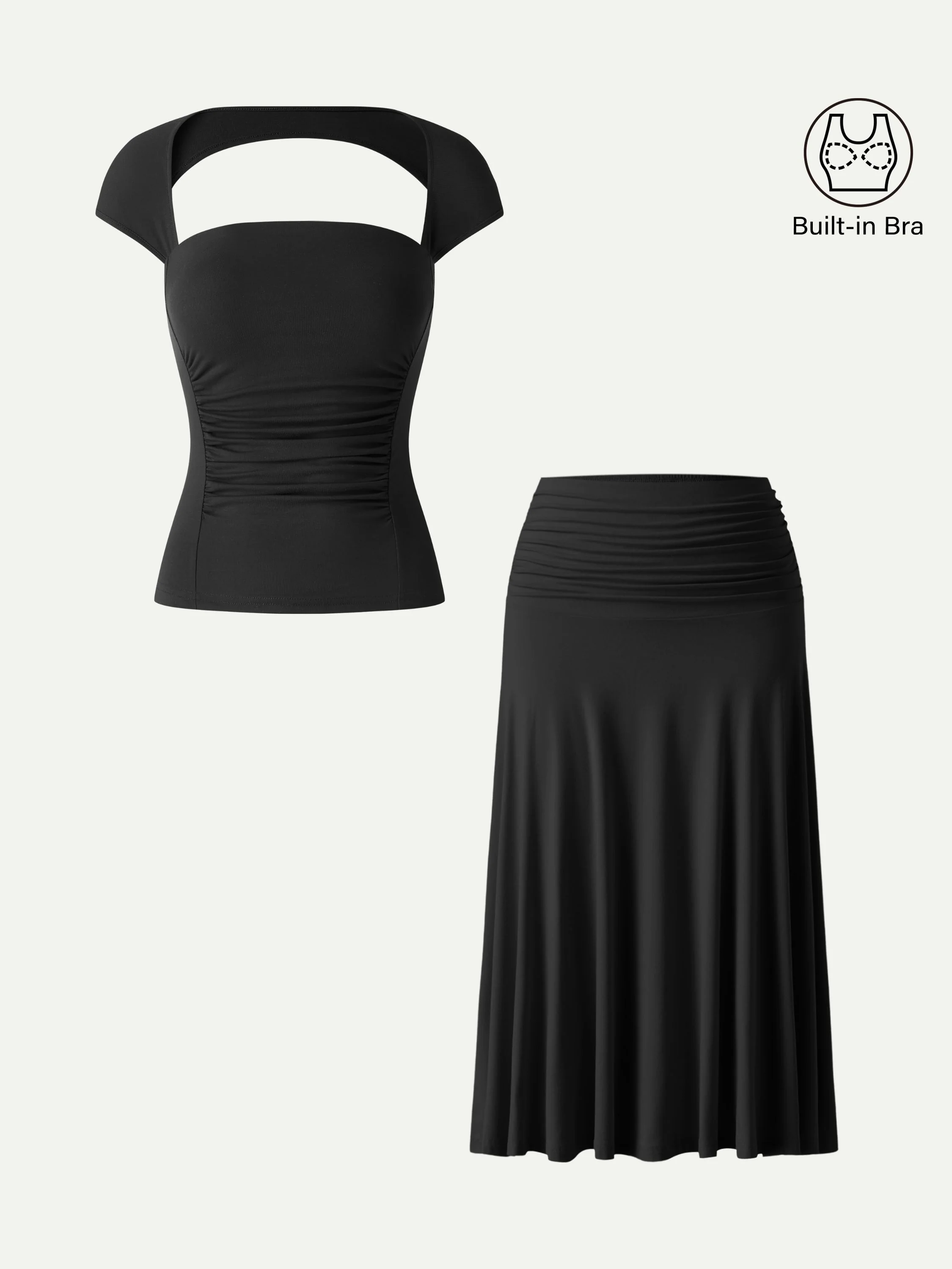 2Pcs Set Square Neck Cutout Back Bra Top & A-line Midi Skirt - Image 10