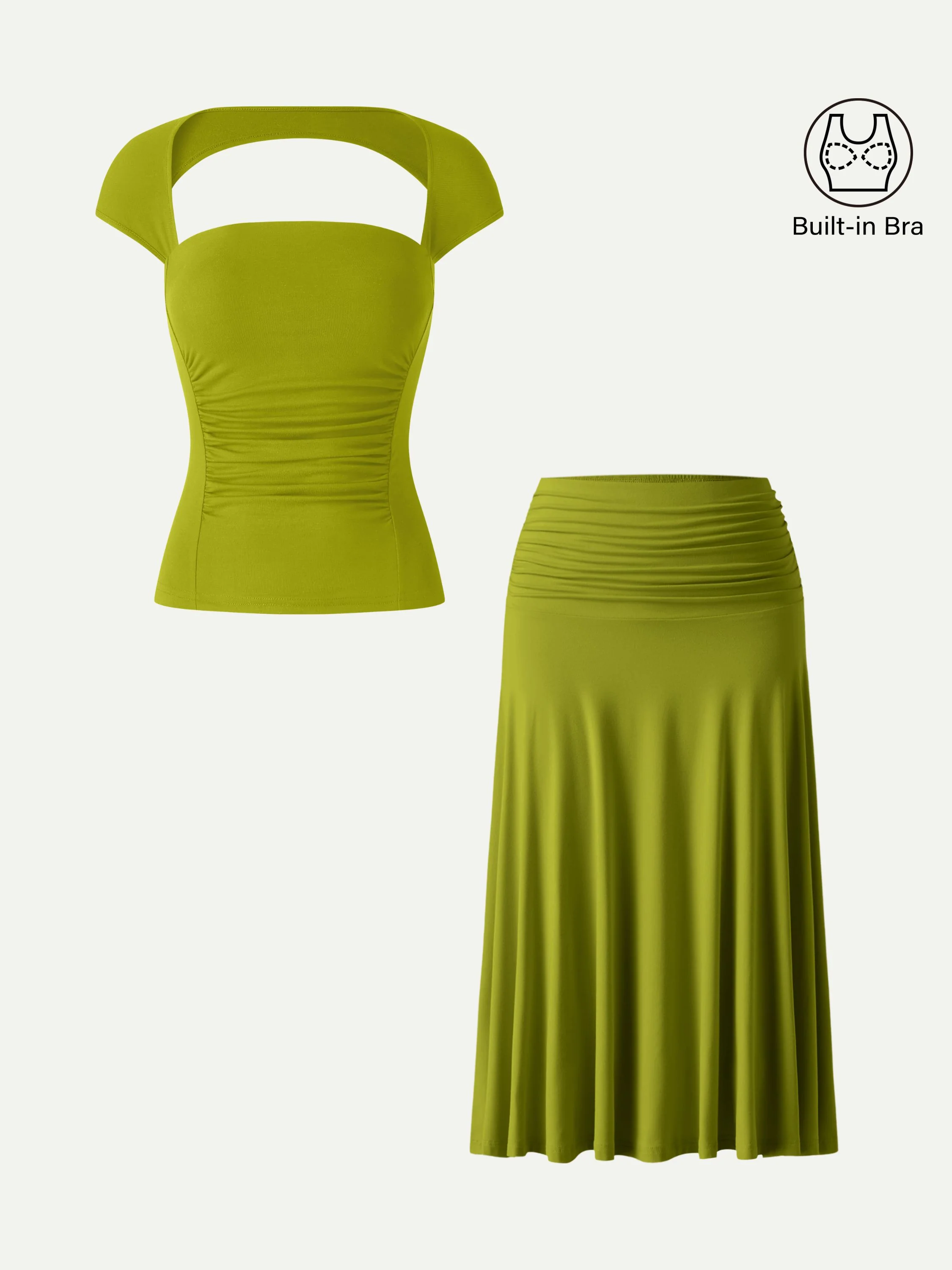 2Pcs Set Square Neck Cutout Back Bra Top & A-line Midi Skirt - Image 7