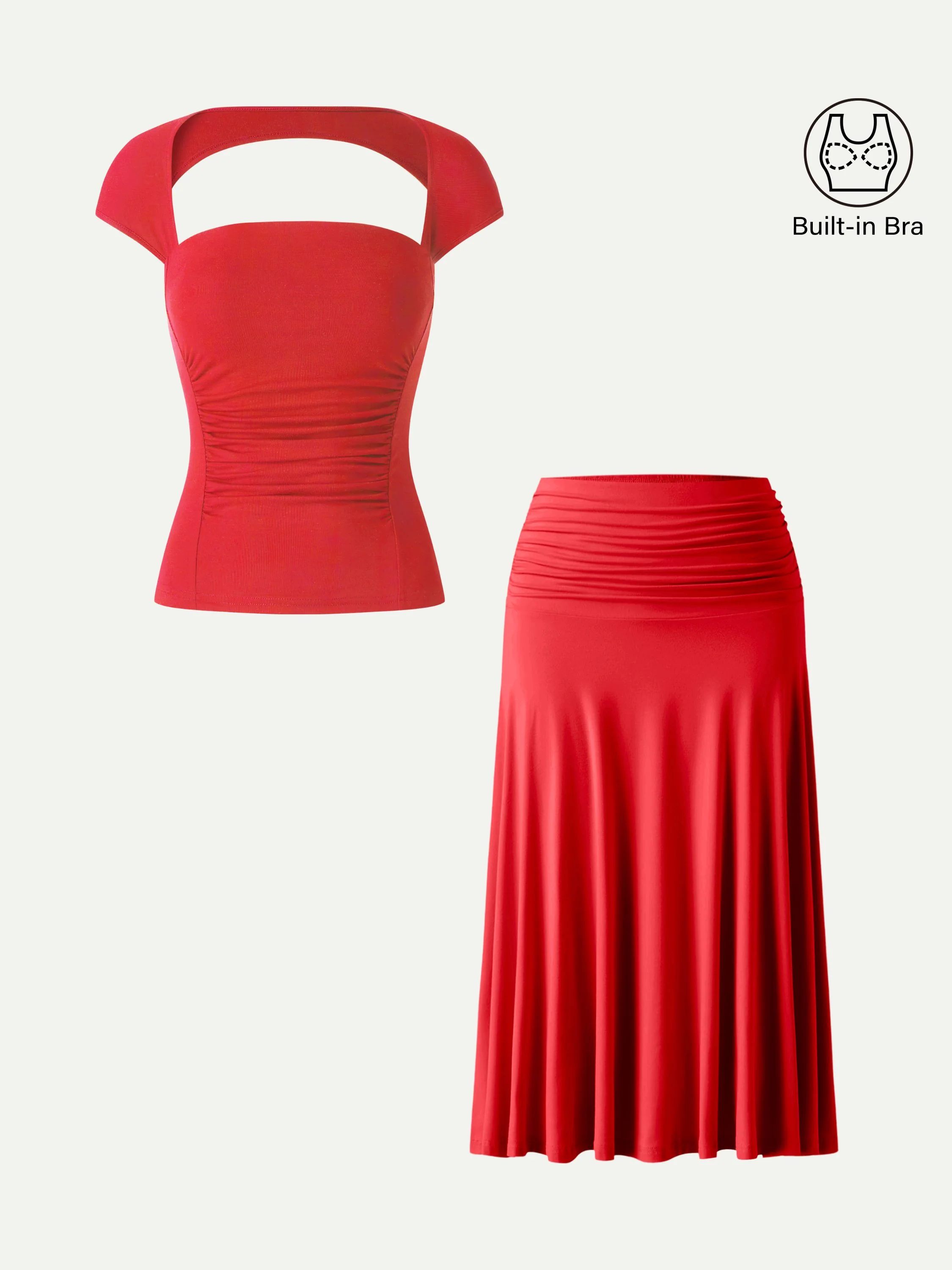 2Pcs Set Square Neck Cutout Back Bra Top & A-line Midi Skirt - Image 8