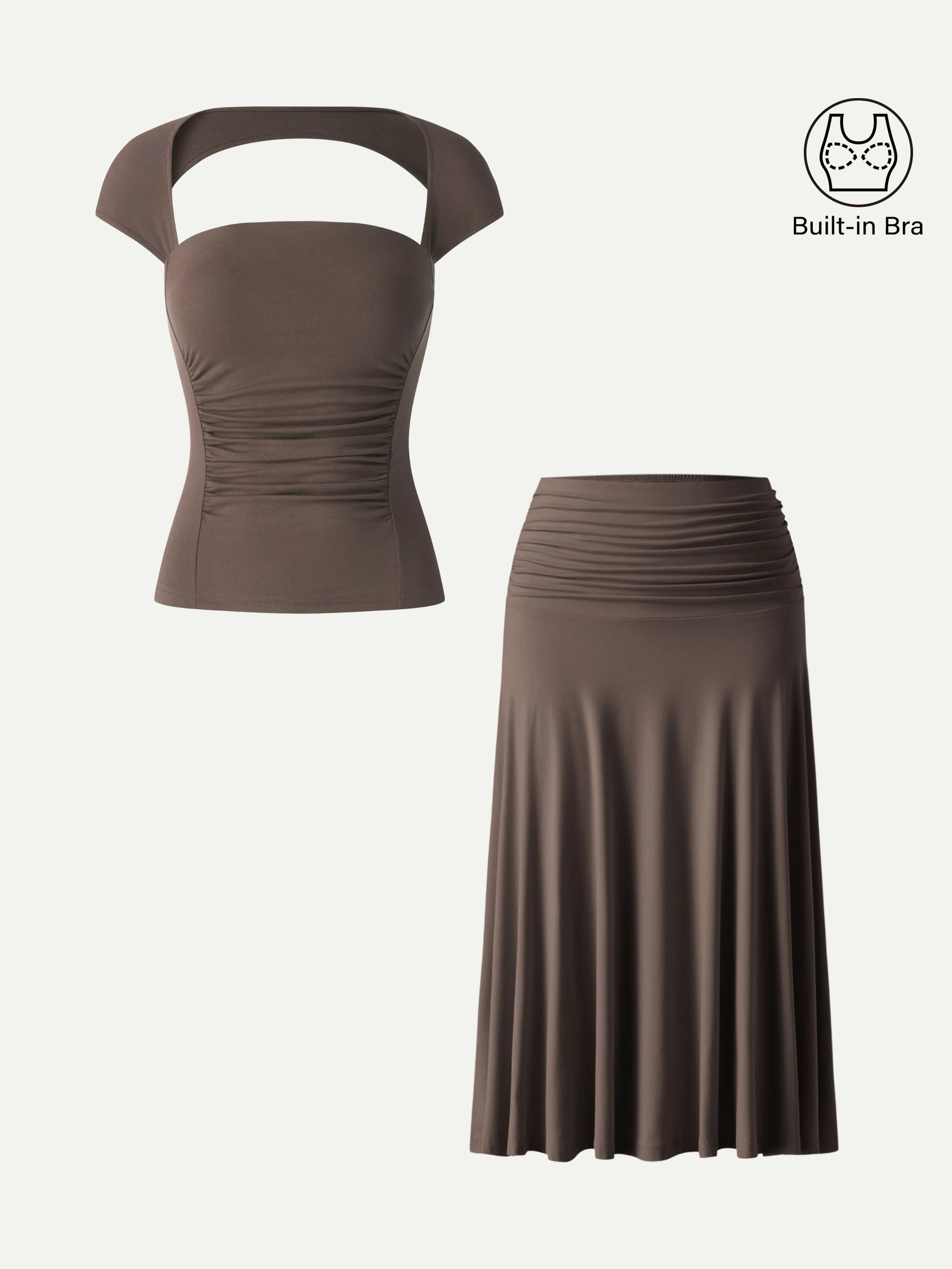 2Pcs Set Square Neck Cutout Back Bra Top & A-line Midi Skirt - Image 9