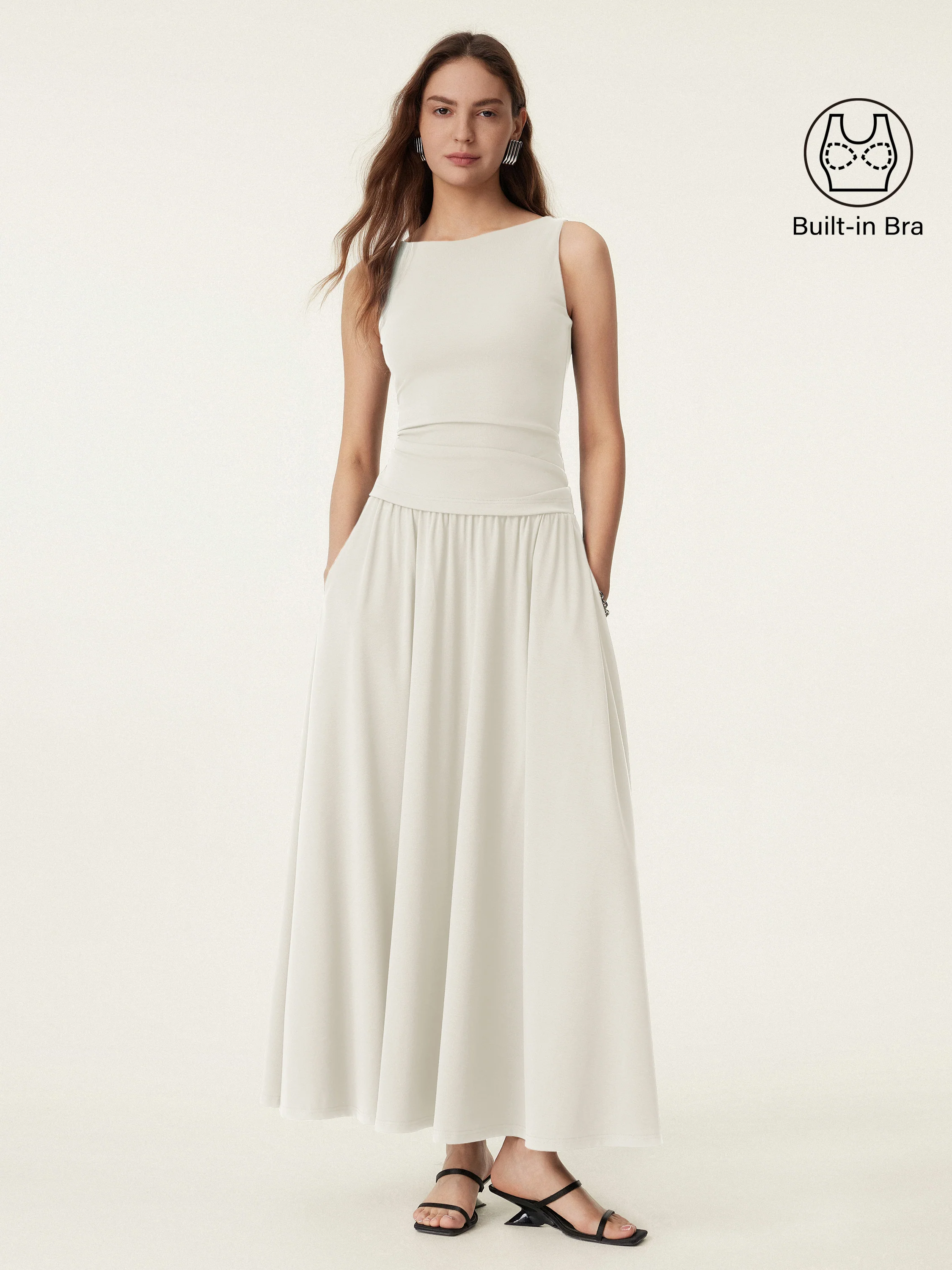 2Pcs Set Stretch Cotton Boatneck Bra Tank & Maxi Umbrella Skirt with Pockets - Image 10