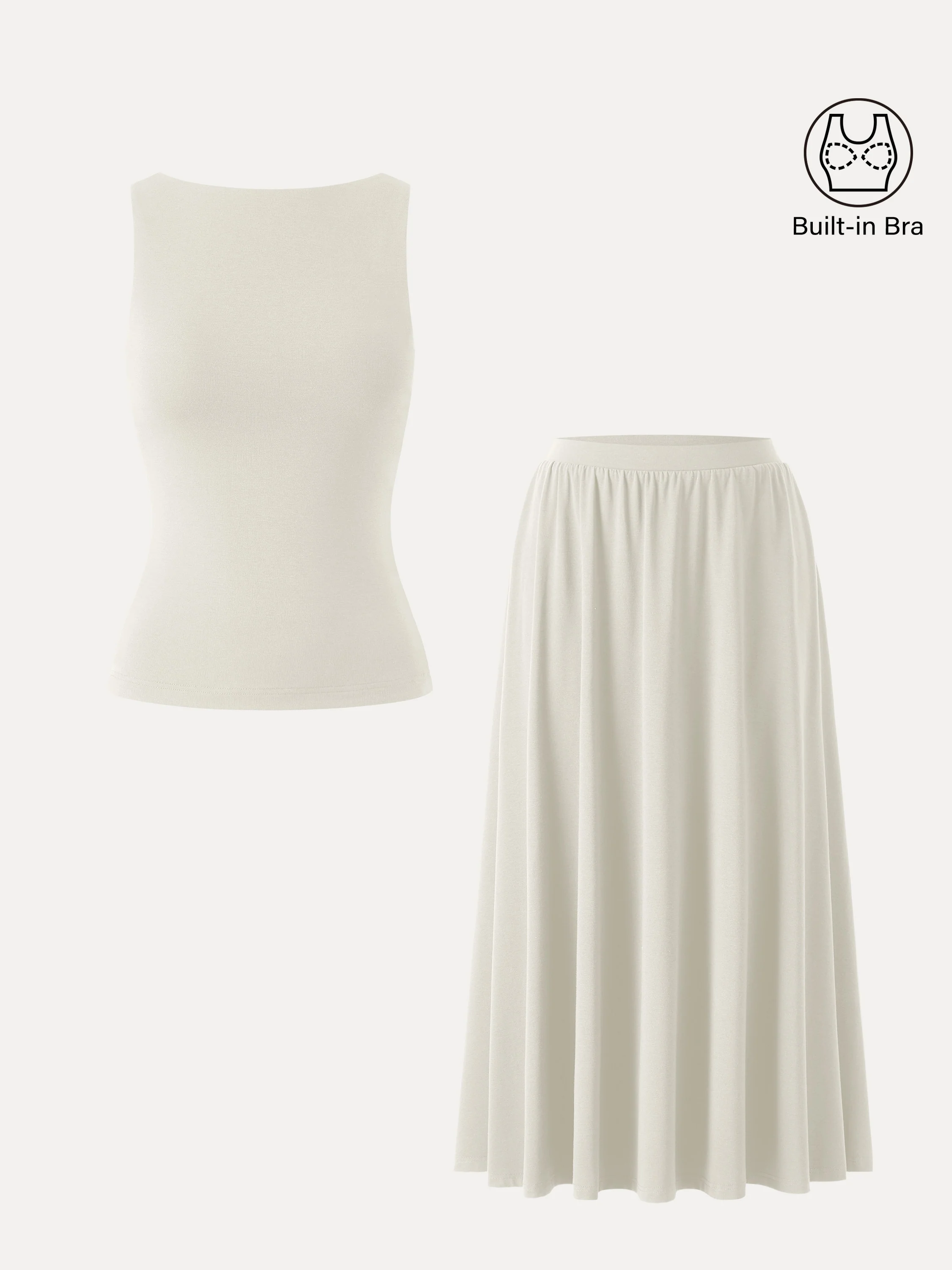 2Pcs Set Stretch Cotton Boatneck Bra Tank & Maxi Umbrella Skirt with Pockets - Image 11