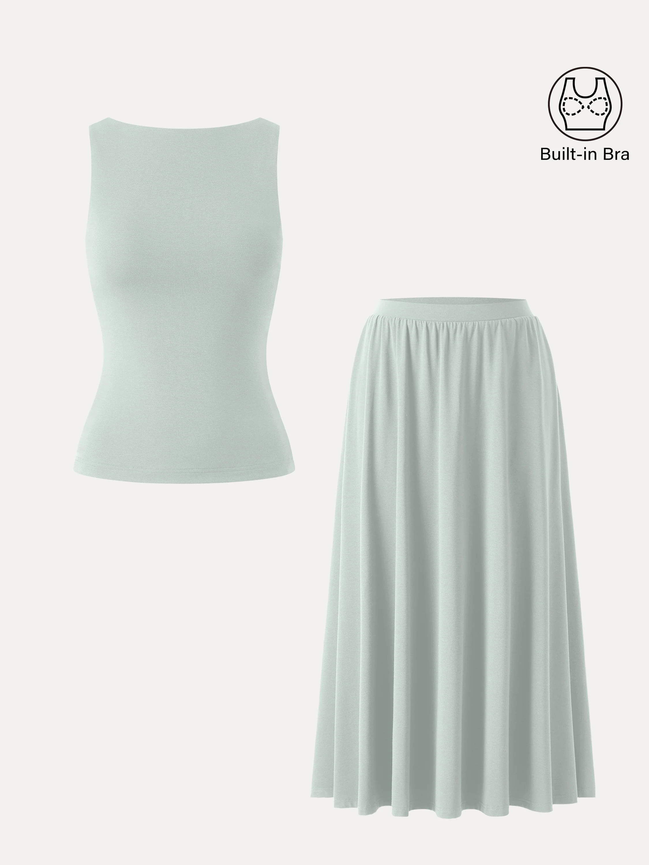 2Pcs Set Stretch Cotton Boatneck Bra Tank & Maxi Umbrella Skirt with Pockets - Image 13