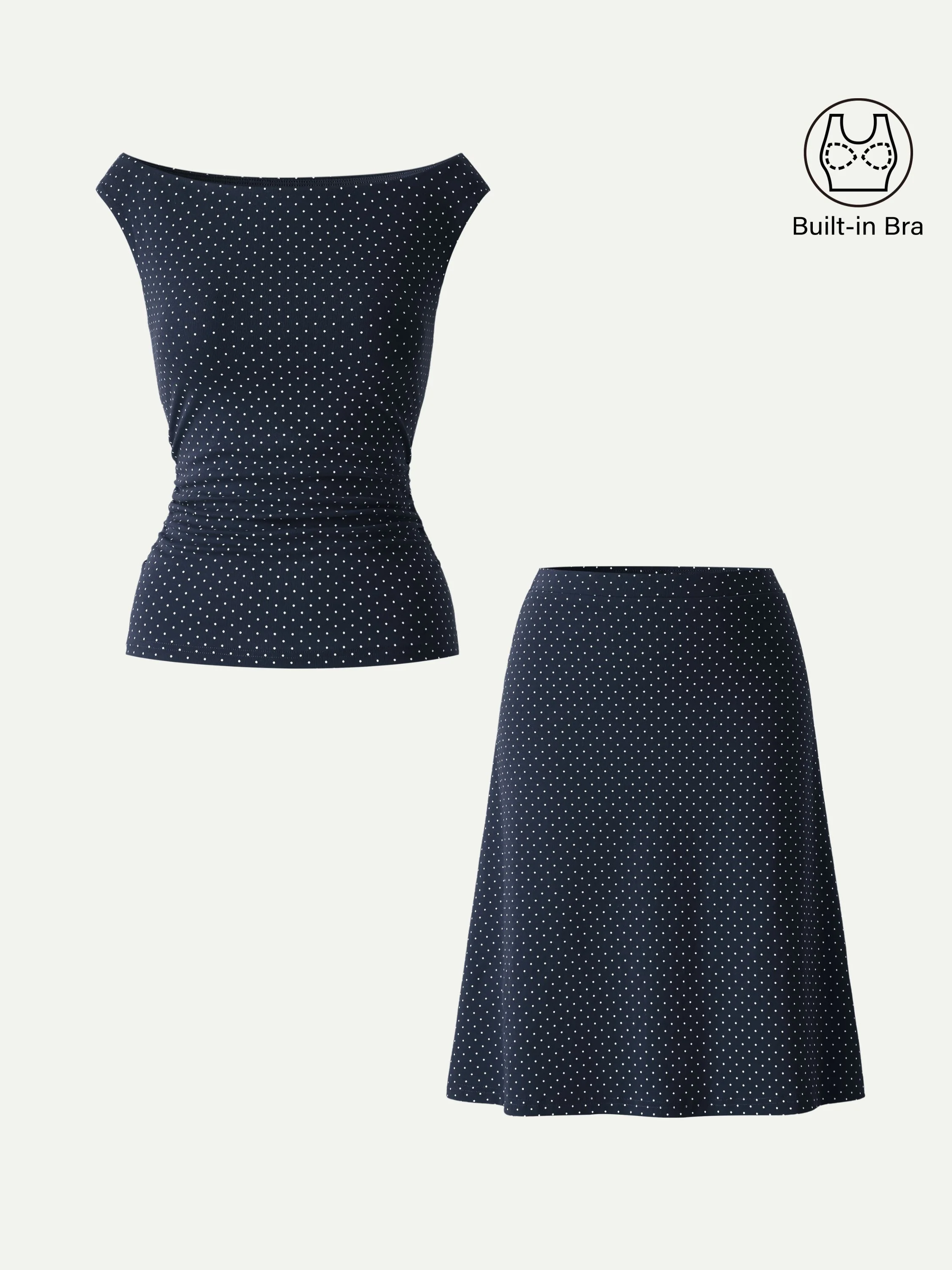 2Pcs Set Polka Dot Boatneck Bra Top & A-Line Flare Skirt Limited Edition - Image 11
