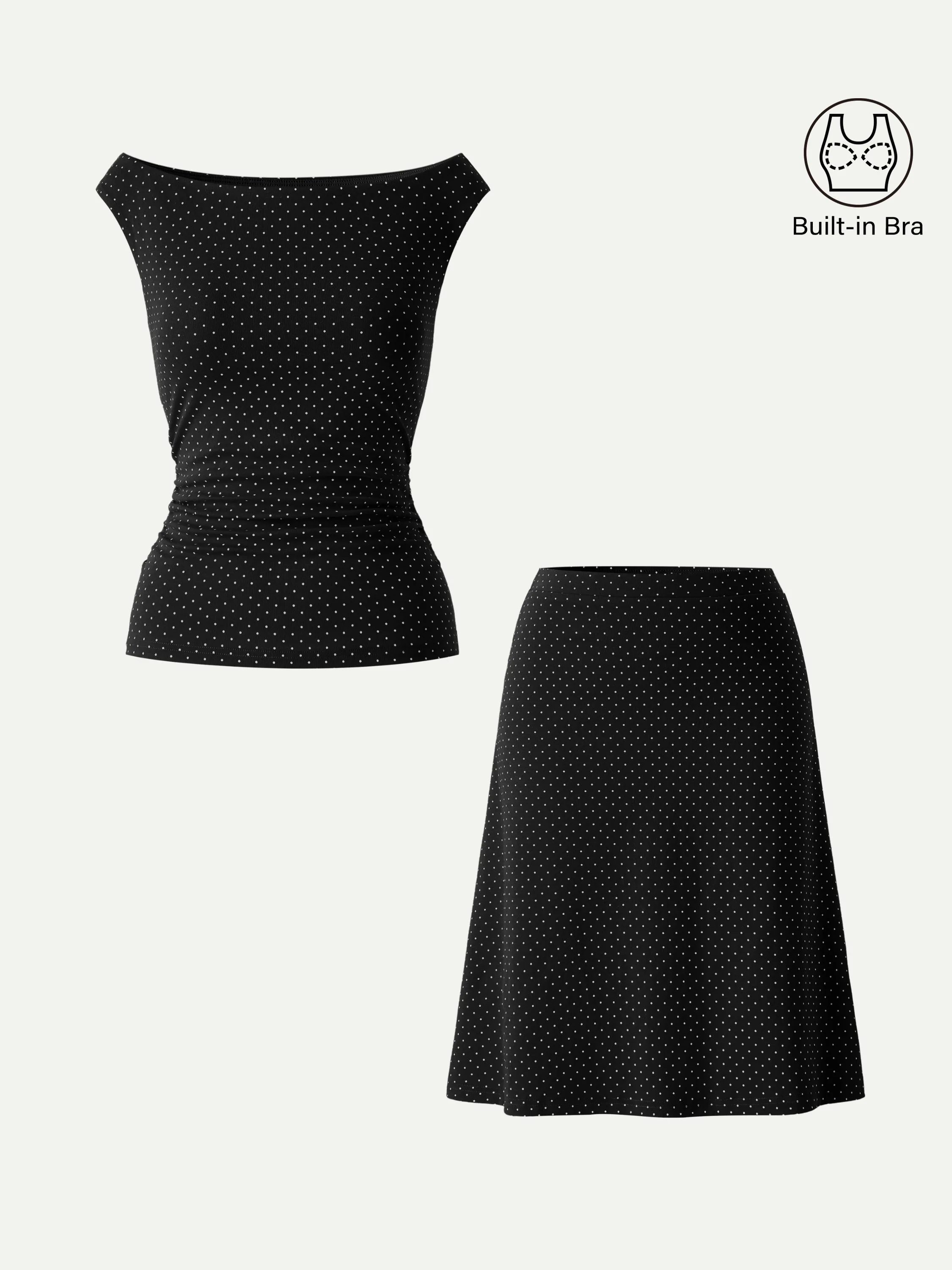 2Pcs Set Polka Dot Boatneck Bra Top & A-Line Flare Skirt Limited Edition - Image 12