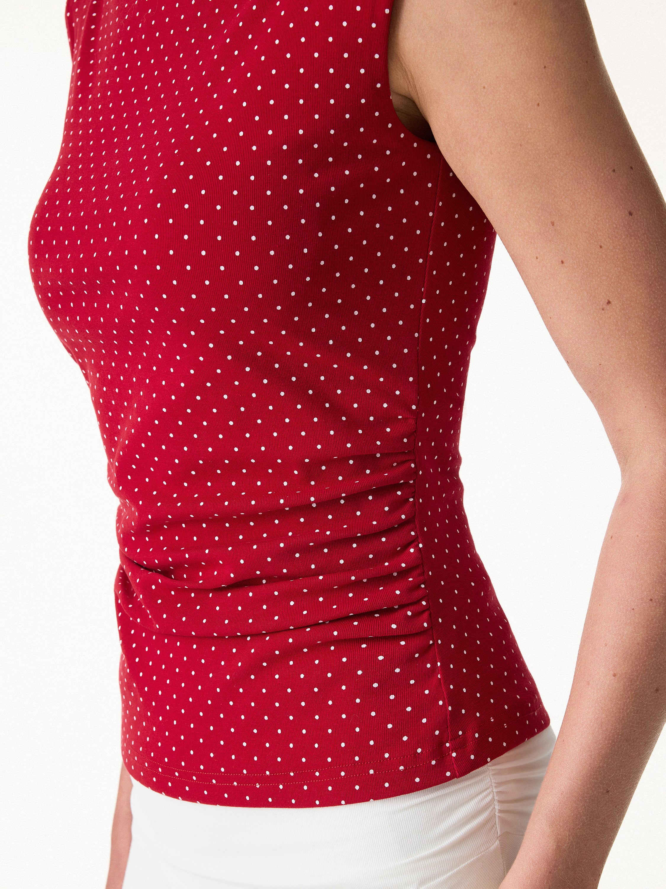 Stretch Cotton Polka Dot Boatneck Ruched Bra Top Limited Edition - Image 5