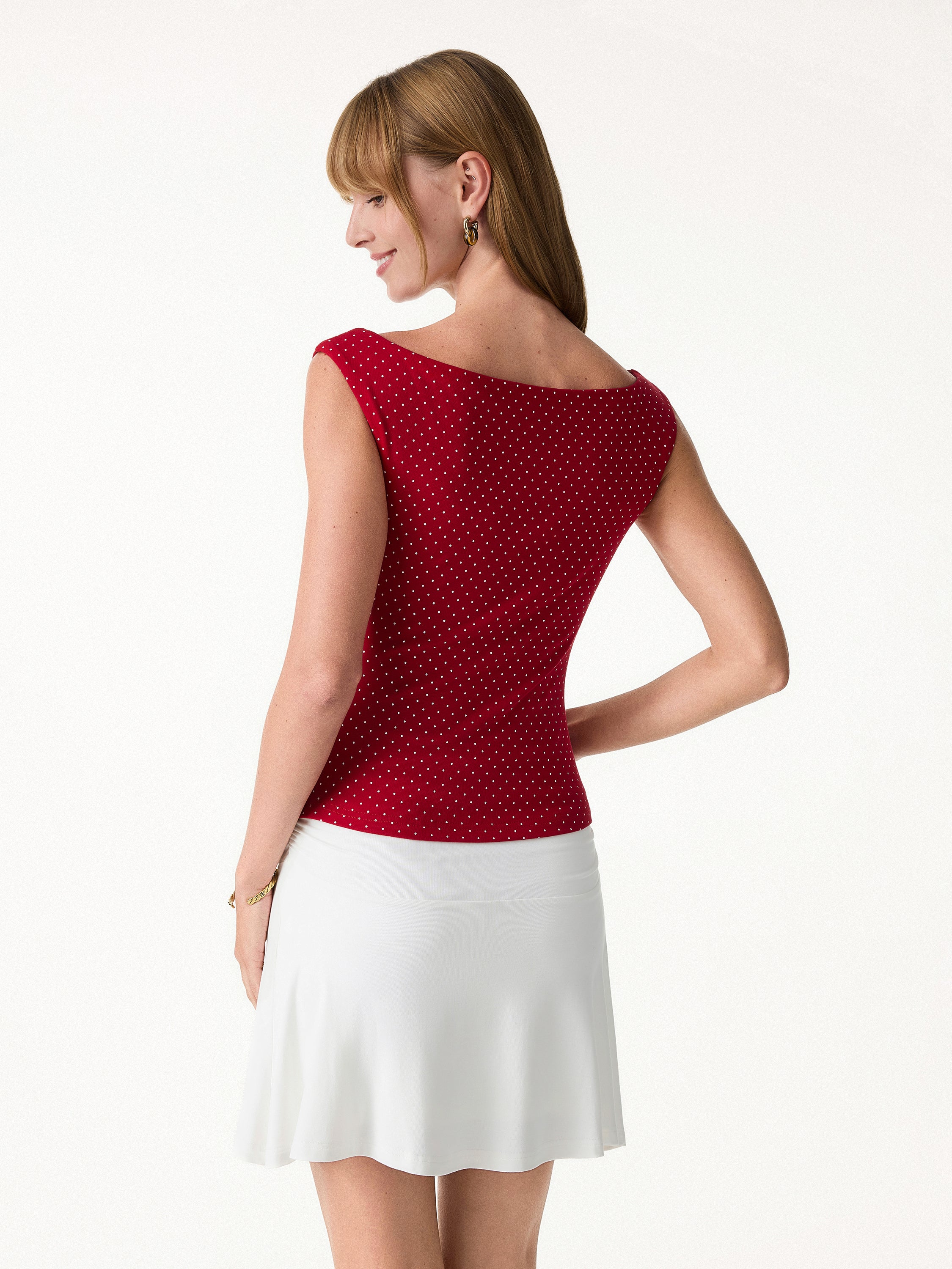 Stretch Cotton Polka Dot Boatneck Ruched Bra Top Limited Edition - Image 4