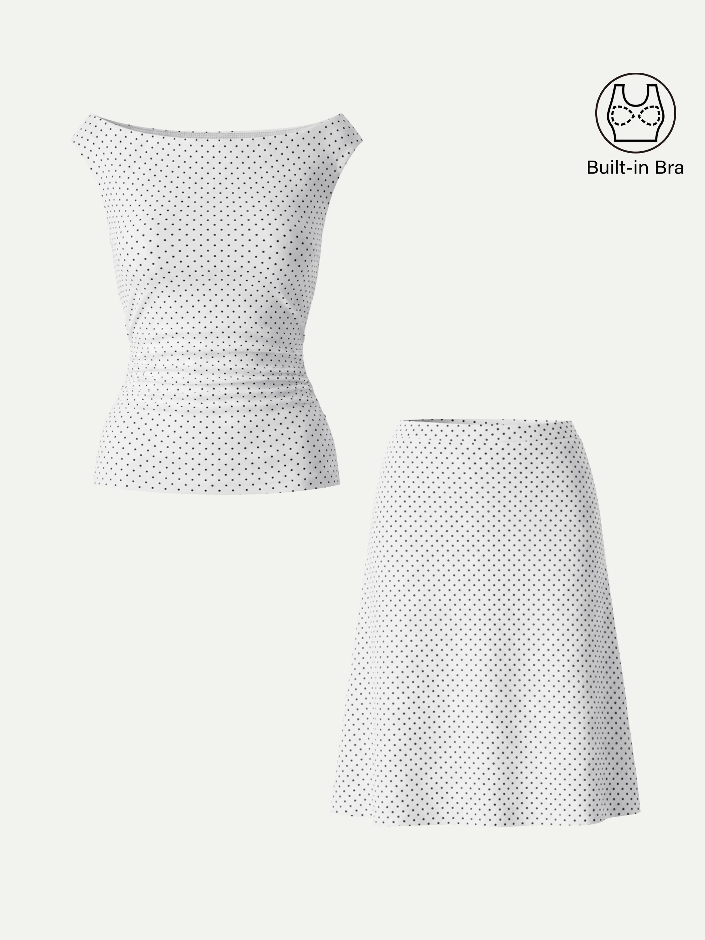 2Pcs Set Polka Dot Boatneck Bra Top & A-Line Flare Skirt Limited Edition - Image 9