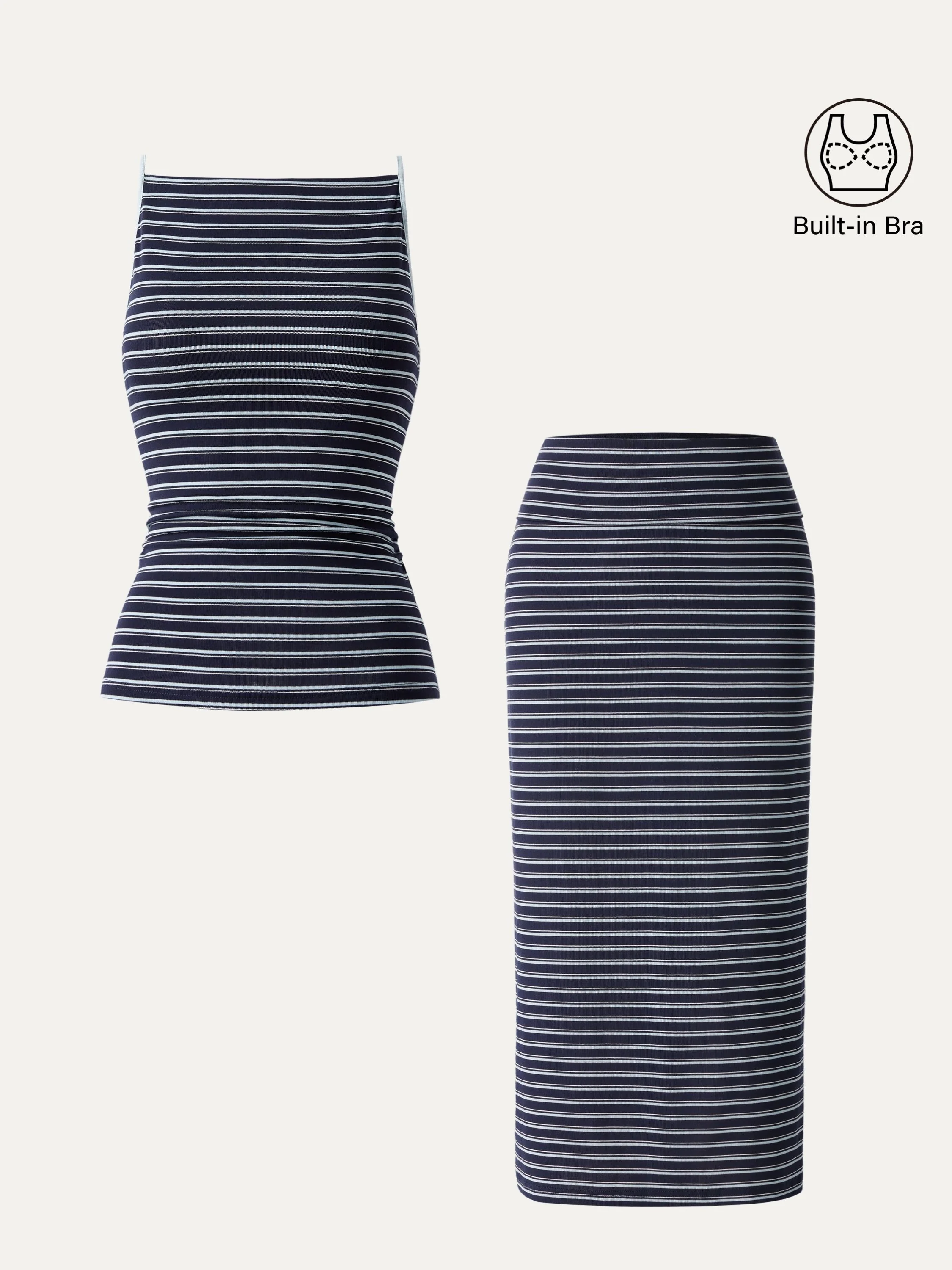 2Pcs Set Striped Spaghetti Bra Top & Low Rise Striped Midi Skirt - Image 2