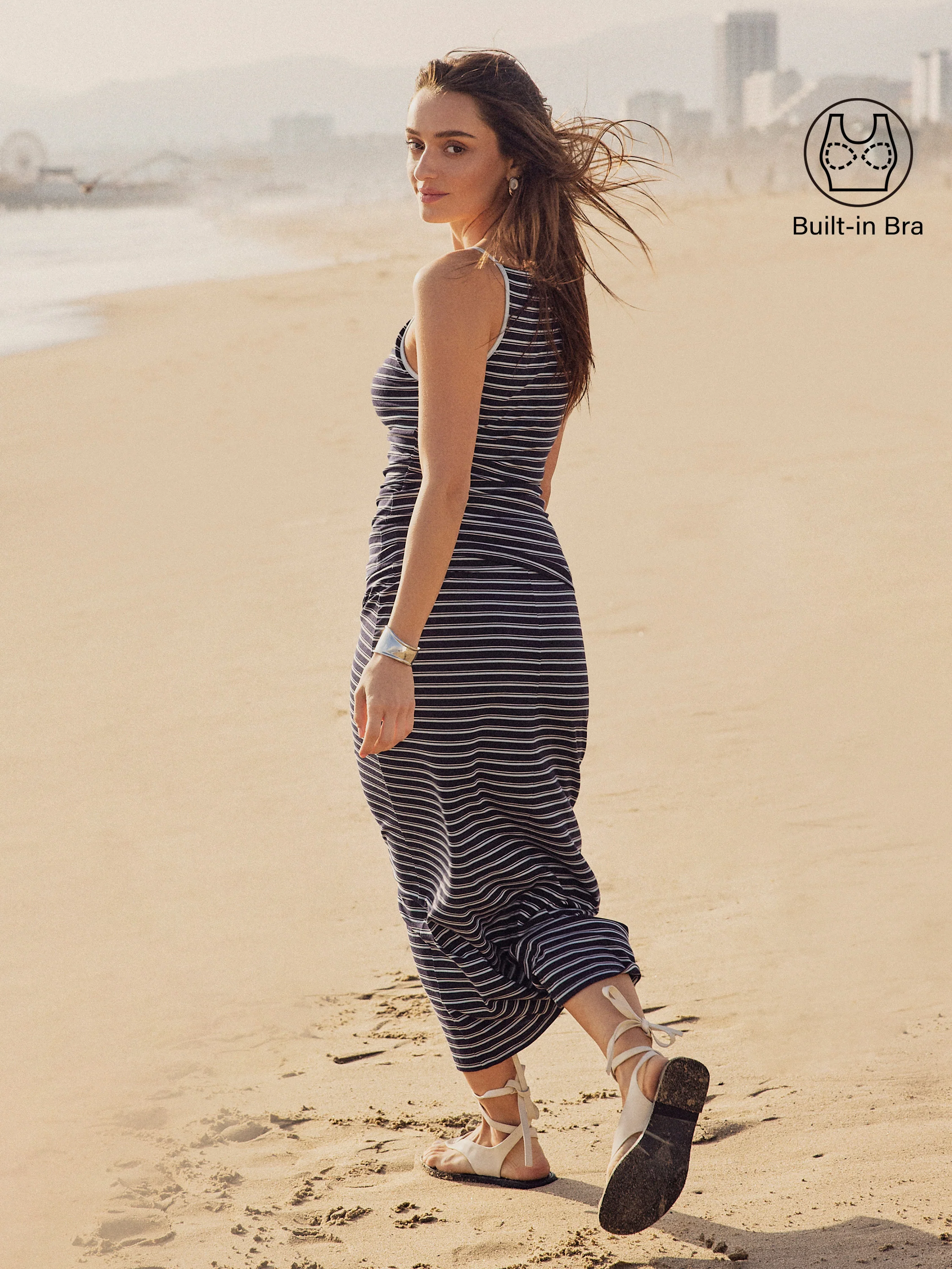 2Pcs Set Striped Spaghetti Bra Top & Low Rise Striped Midi Skirt - Image 3
