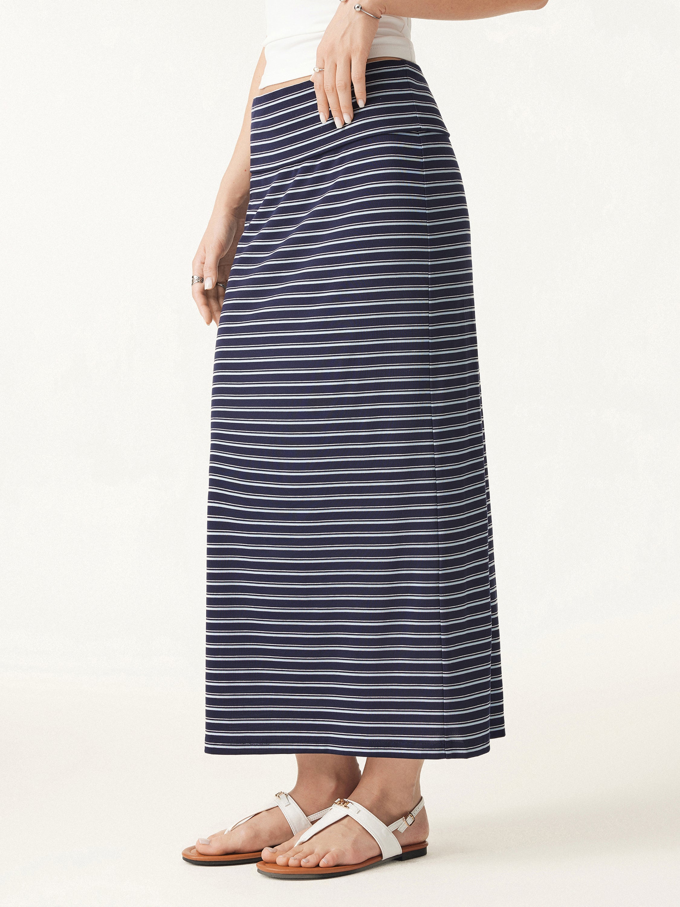 2Pcs Set Striped Spaghetti Bra Top & Low Rise Striped Midi Skirt - Image 6