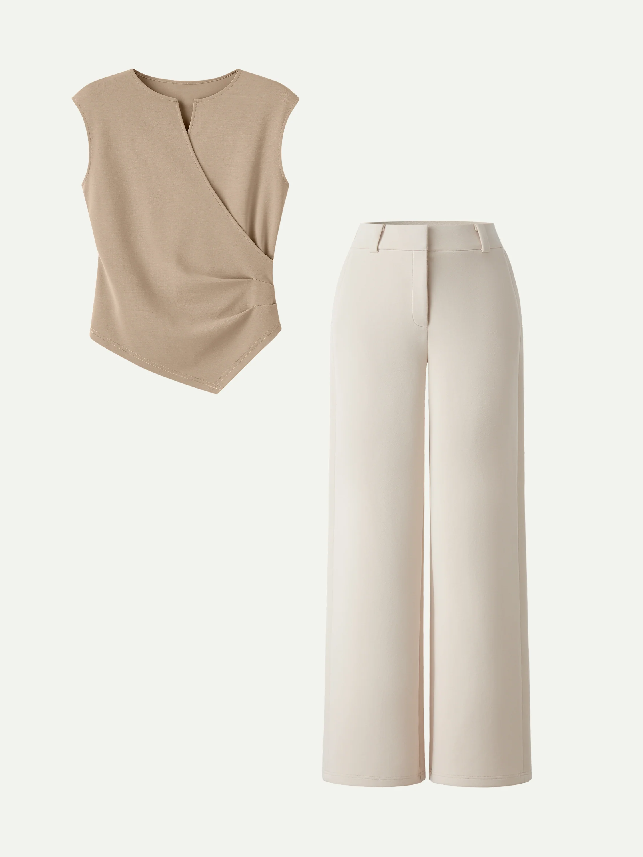 2Pcs Set Tucked Angled Tank & Mid Rise Wide Leg Trousers - Image 7