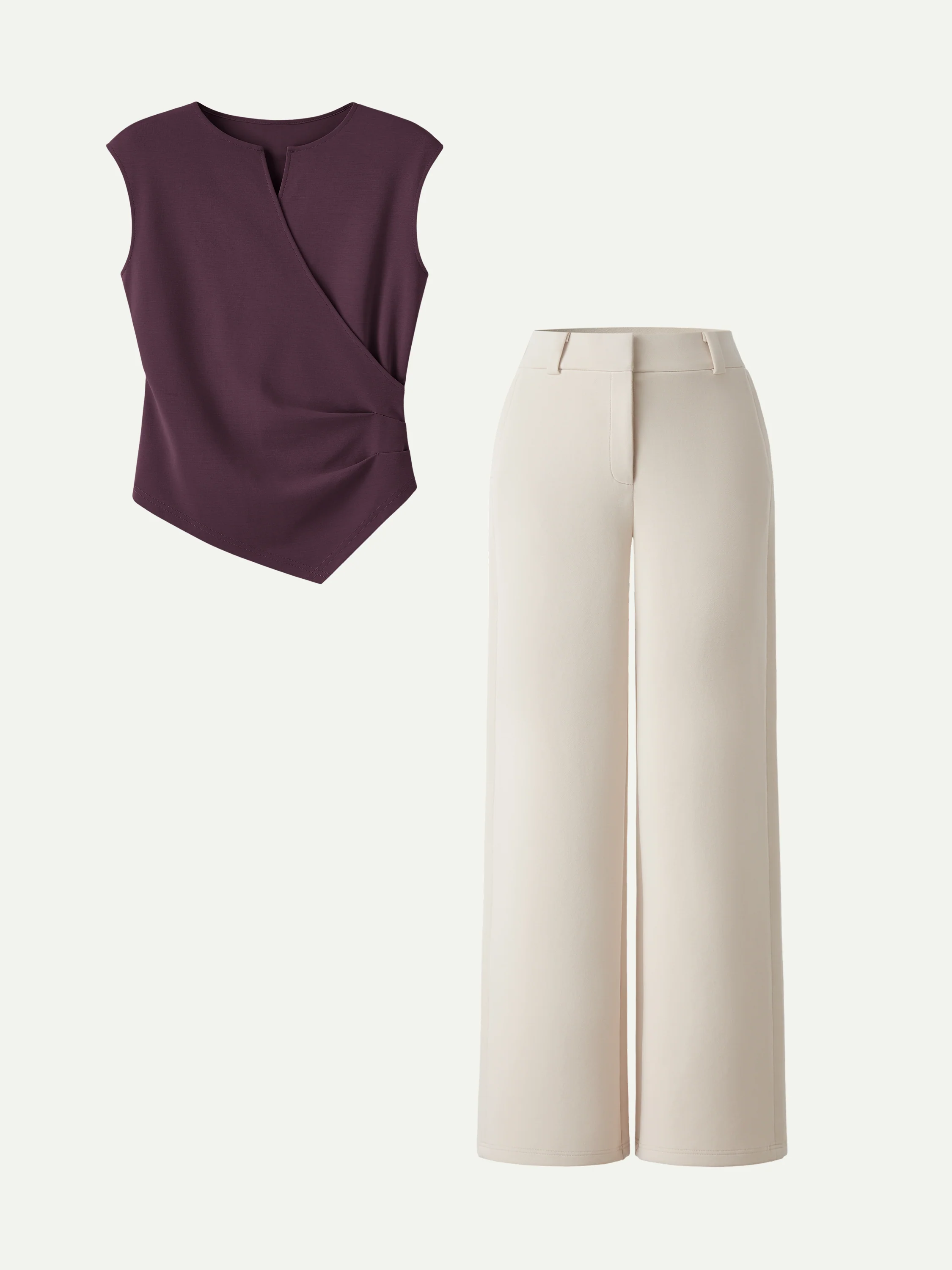 2Pcs Set Tucked Angled Tank & Mid Rise Wide Leg Trousers - Image 8