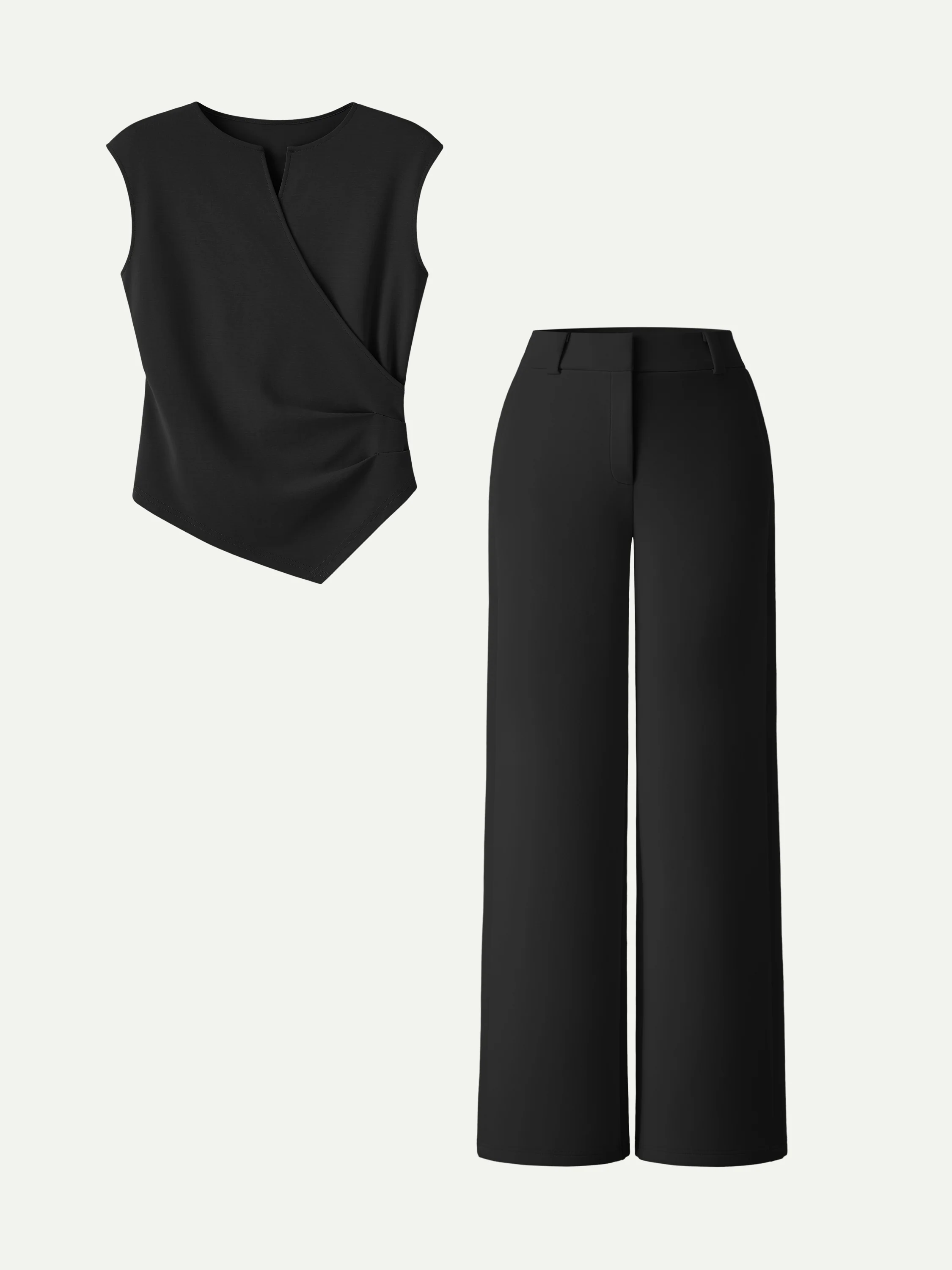 2Pcs Set Tucked Angled Tank & Mid Rise Wide Leg Trousers - Image 9