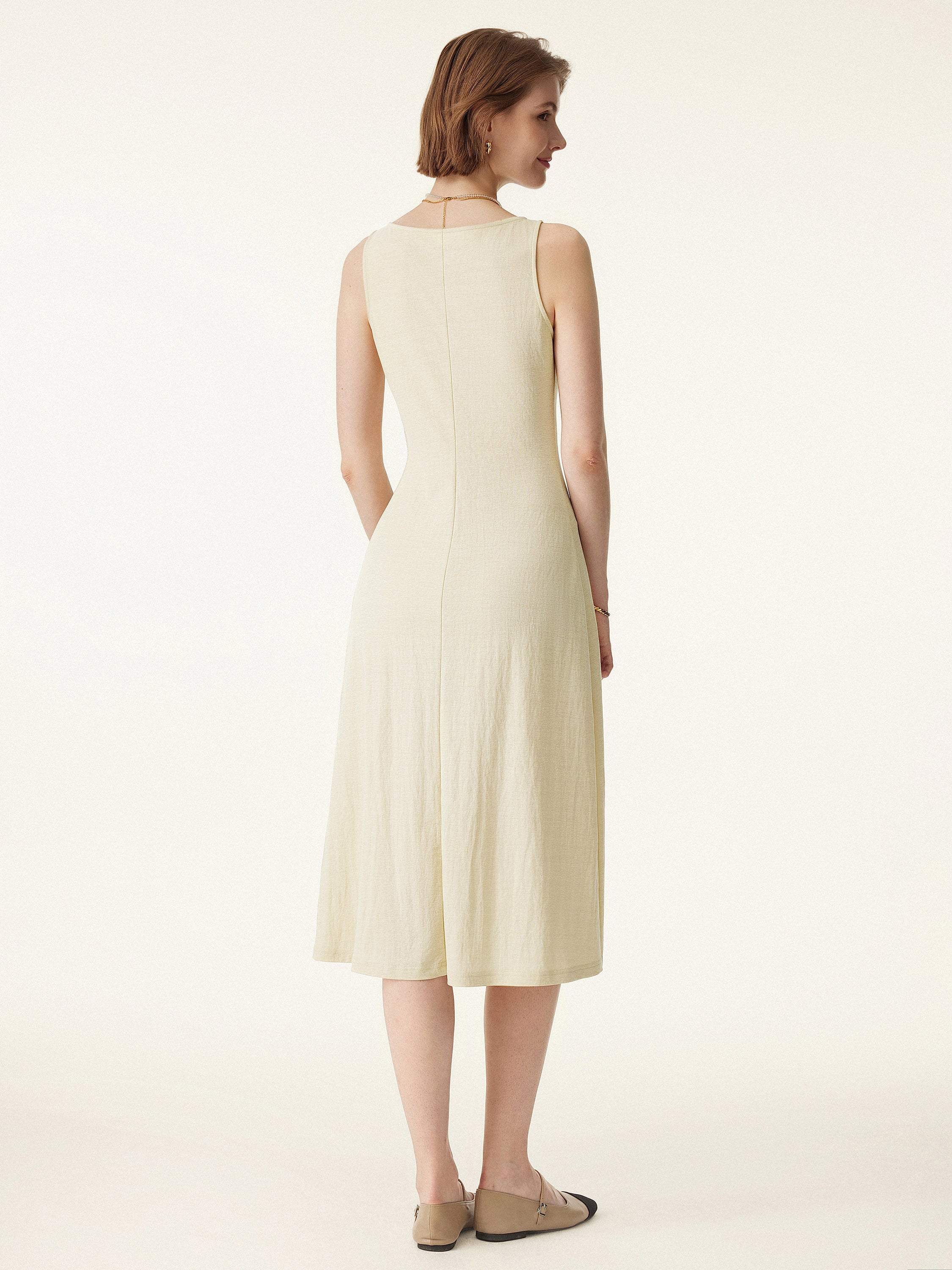 Multi-wear V-neck Button Front Midi Vest Dress - Image 4