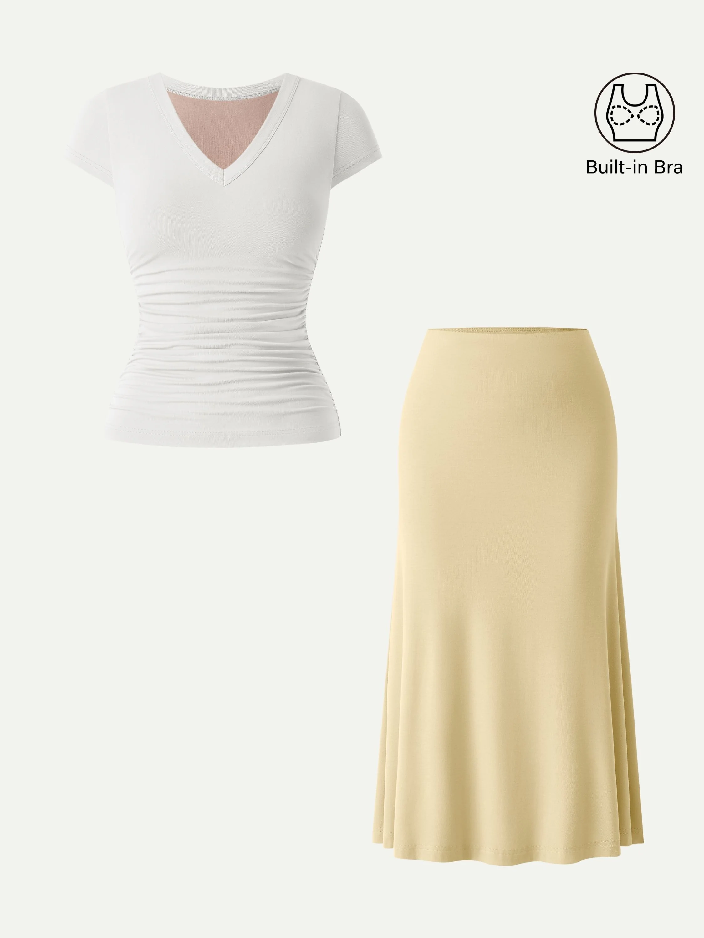 2Pcs Set V-neck Cap Sleeve Bra Tee & Pull-on Mermaid Midi Skirt - Image 7