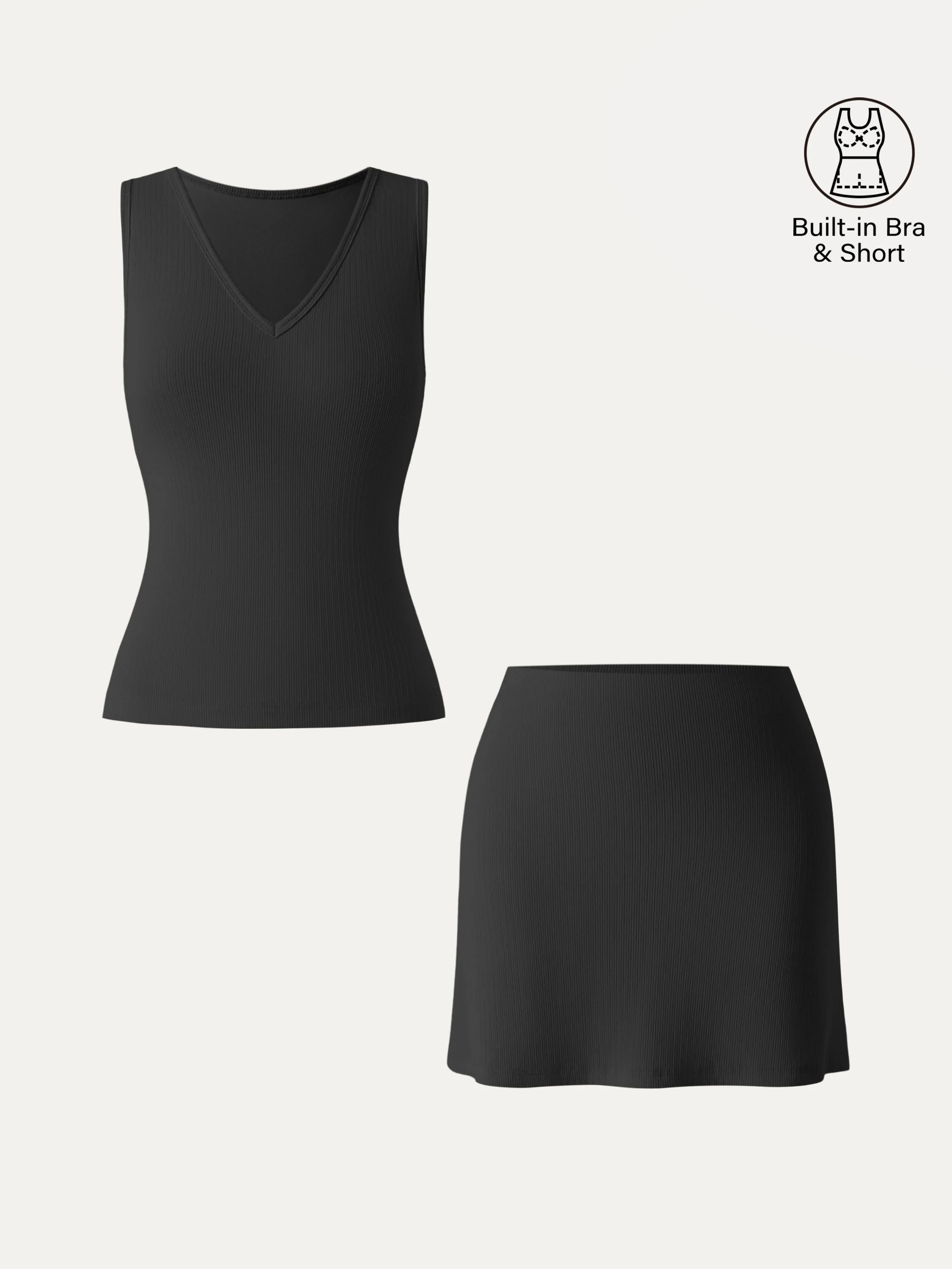 2Pcs Set V-neck Sleeveless Bra Tank & A-line Mini Skirt with Built-in Shorts - Image 13
