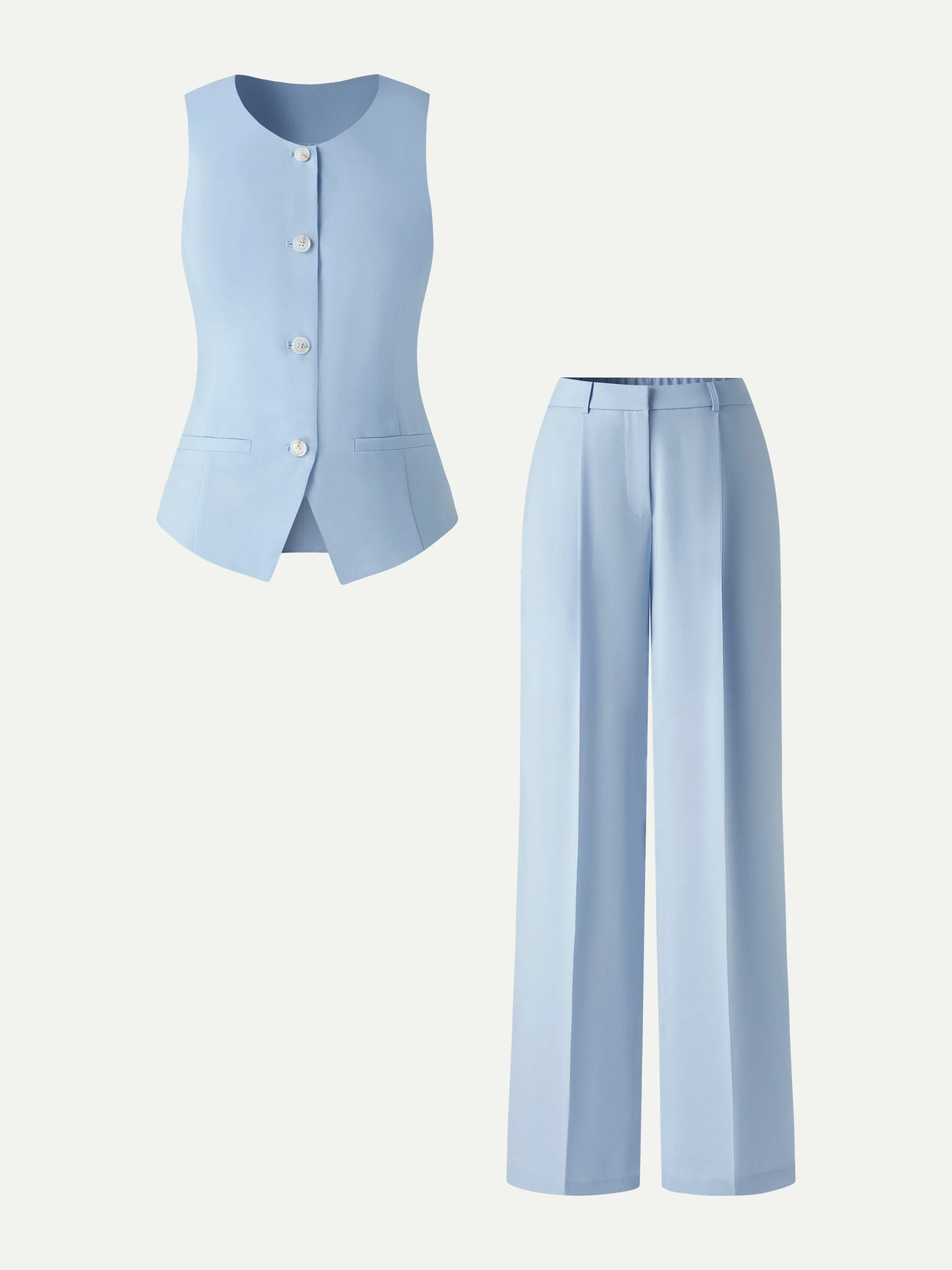 2Pcs Set Waistcoat with Pockets & Wide Leg Pant - Image 2