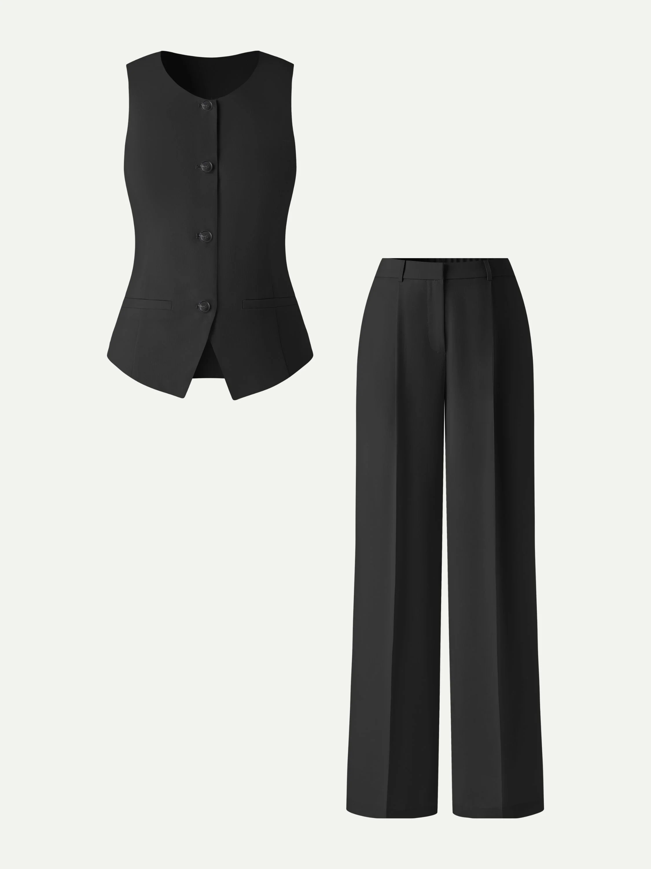 2Pcs Set Waistcoat with Pockets & Wide Leg Pant - Image 9