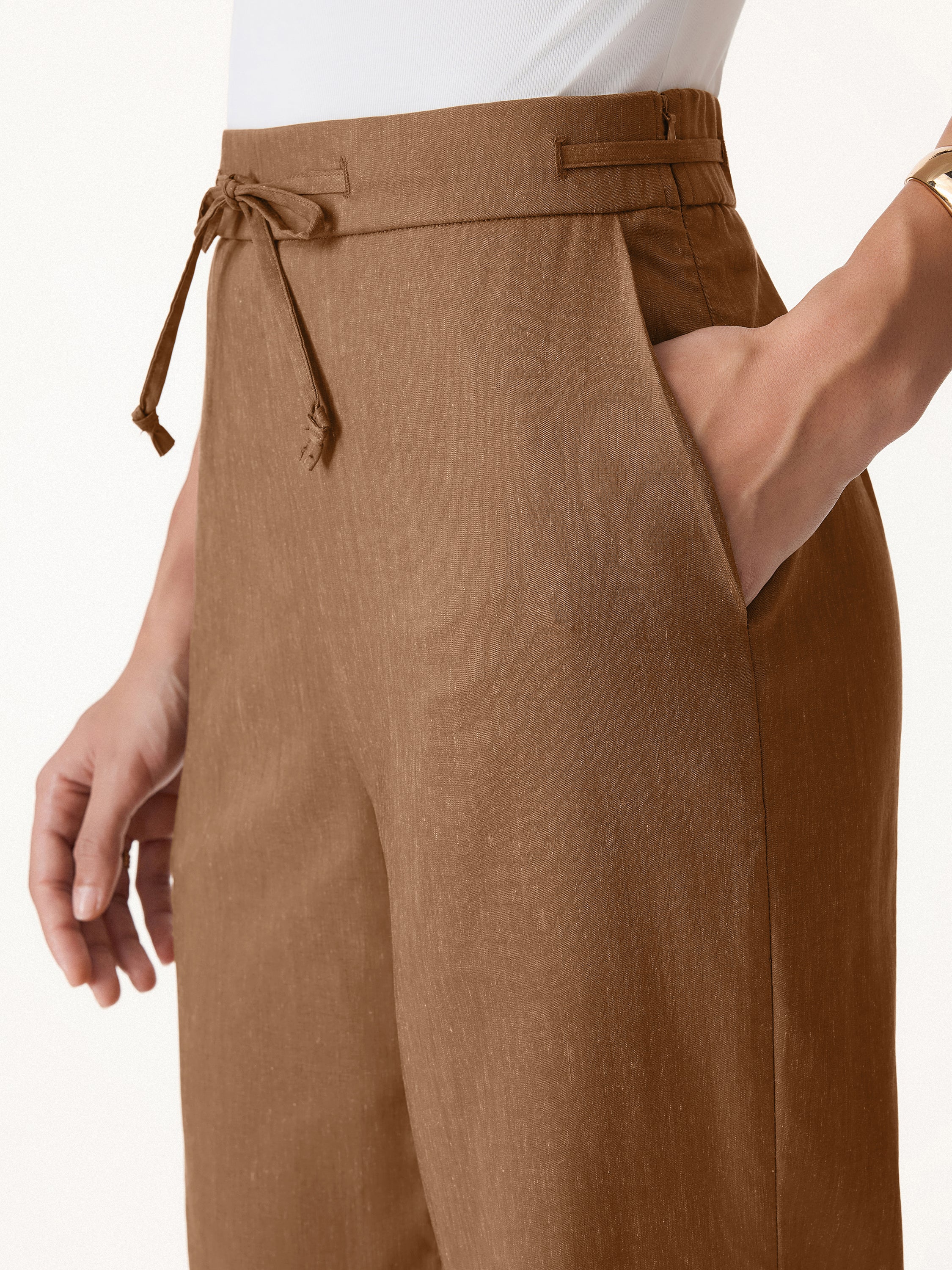 2Pcs Set Wrap Top with Self-Tie & Drawstring Wide Leg Pant with Pockets - Image 7